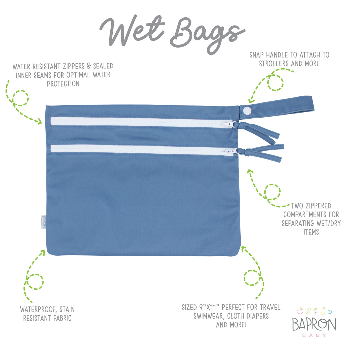 Solid Dusty Blue Minimalist - Waterproof Wet Bag (for Mealtime, On-the-go, And More!)