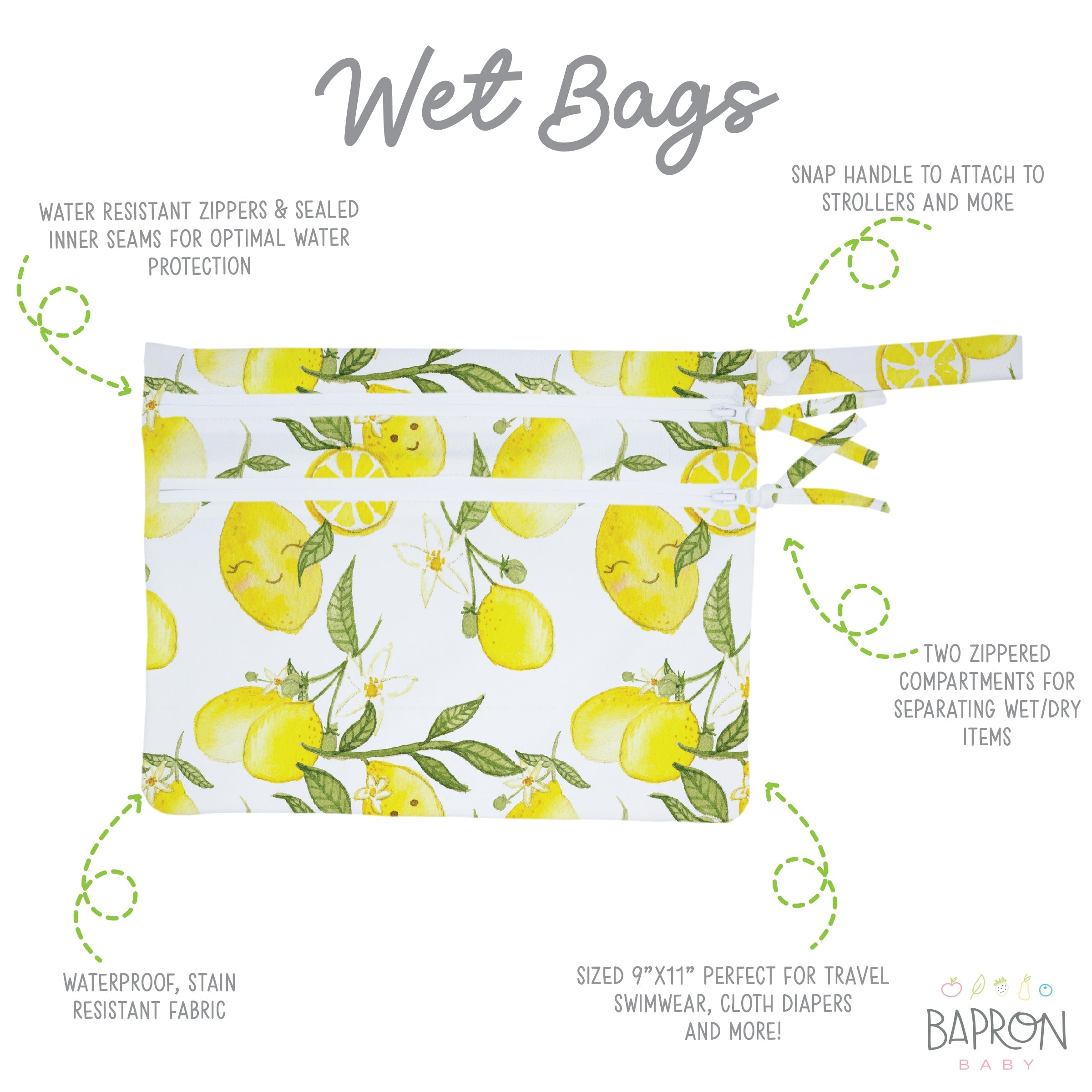 Fresh Lemon - Waterproof Wet Bag (for Mealtime, On-the-go, And More!)