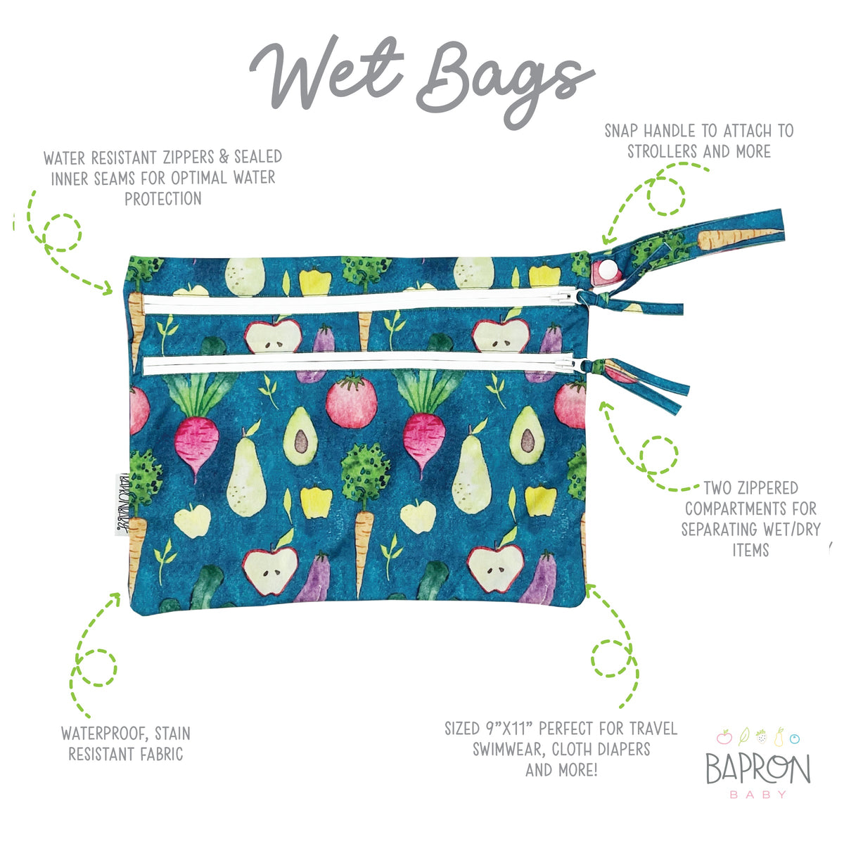 Organic Produce - Waterproof Wet Bag (for Mealtime, On-the-go, And More!)