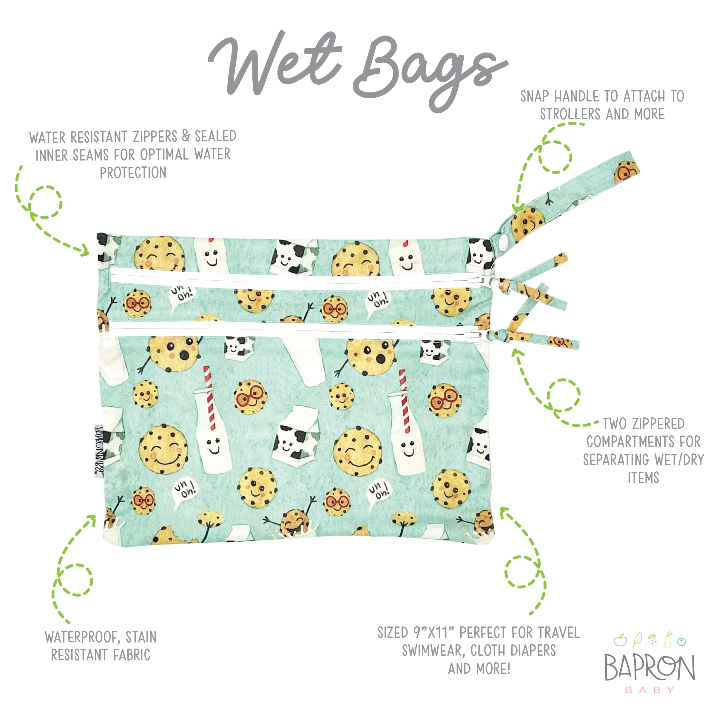 Cookies & Milk - Waterproof Wet Bag (for Mealtime, On-the-go, And More!)