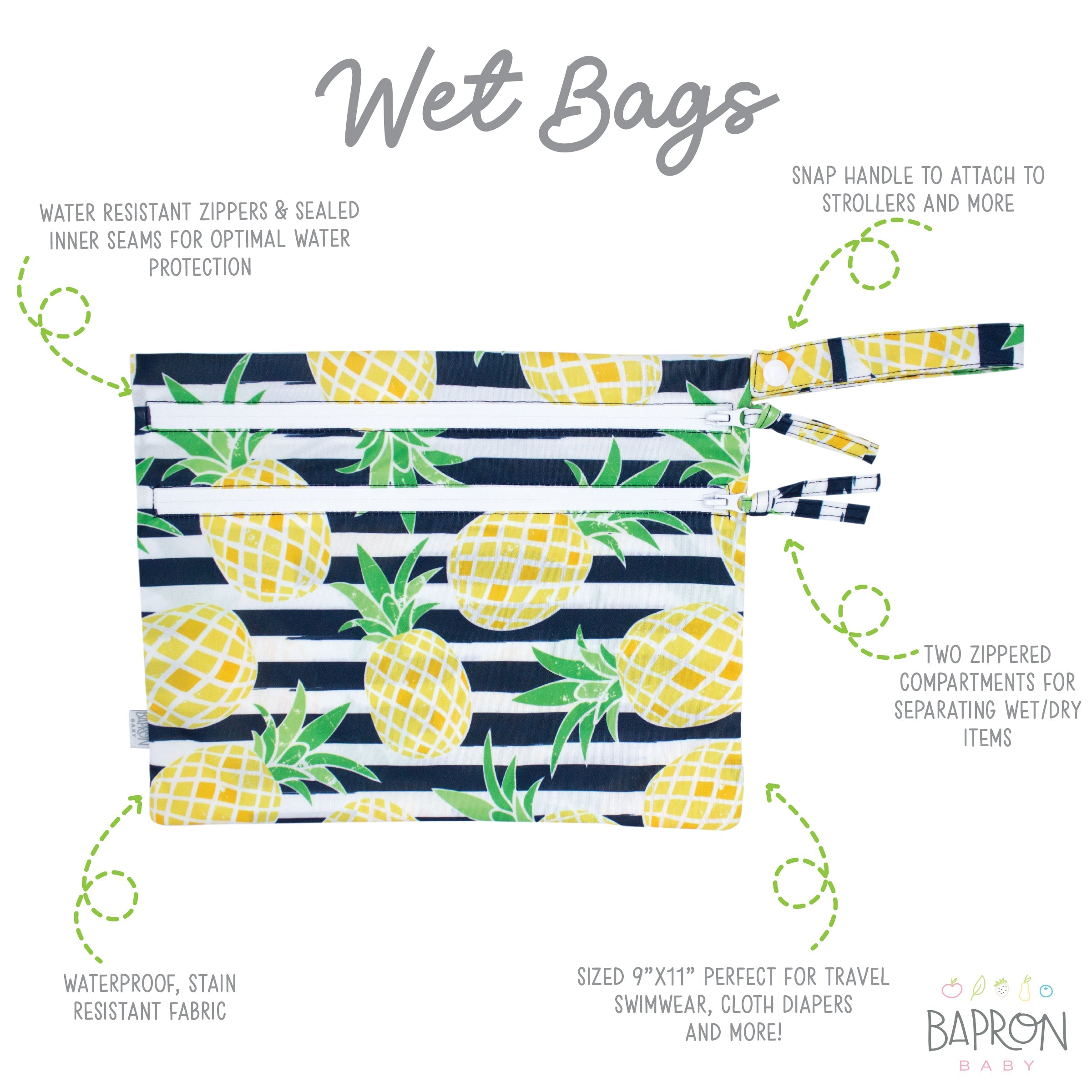 Summer Stripes - Pineapple - Waterproof Wet Bag (for Mealtime, On-the-go, And More!)