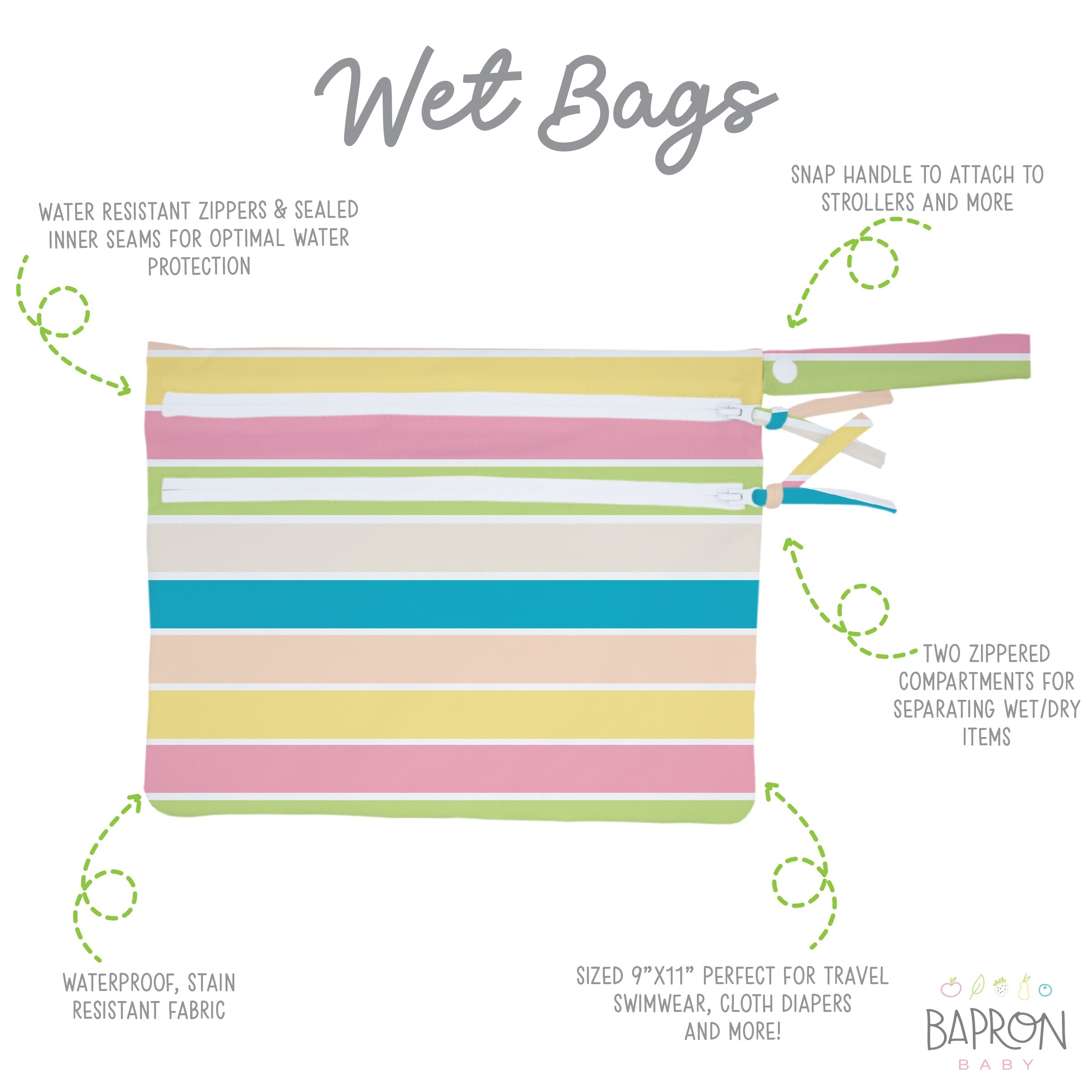 Rainbow Stripes - Waterproof Wet Bag (for Mealtime, On-the-go, And More!)