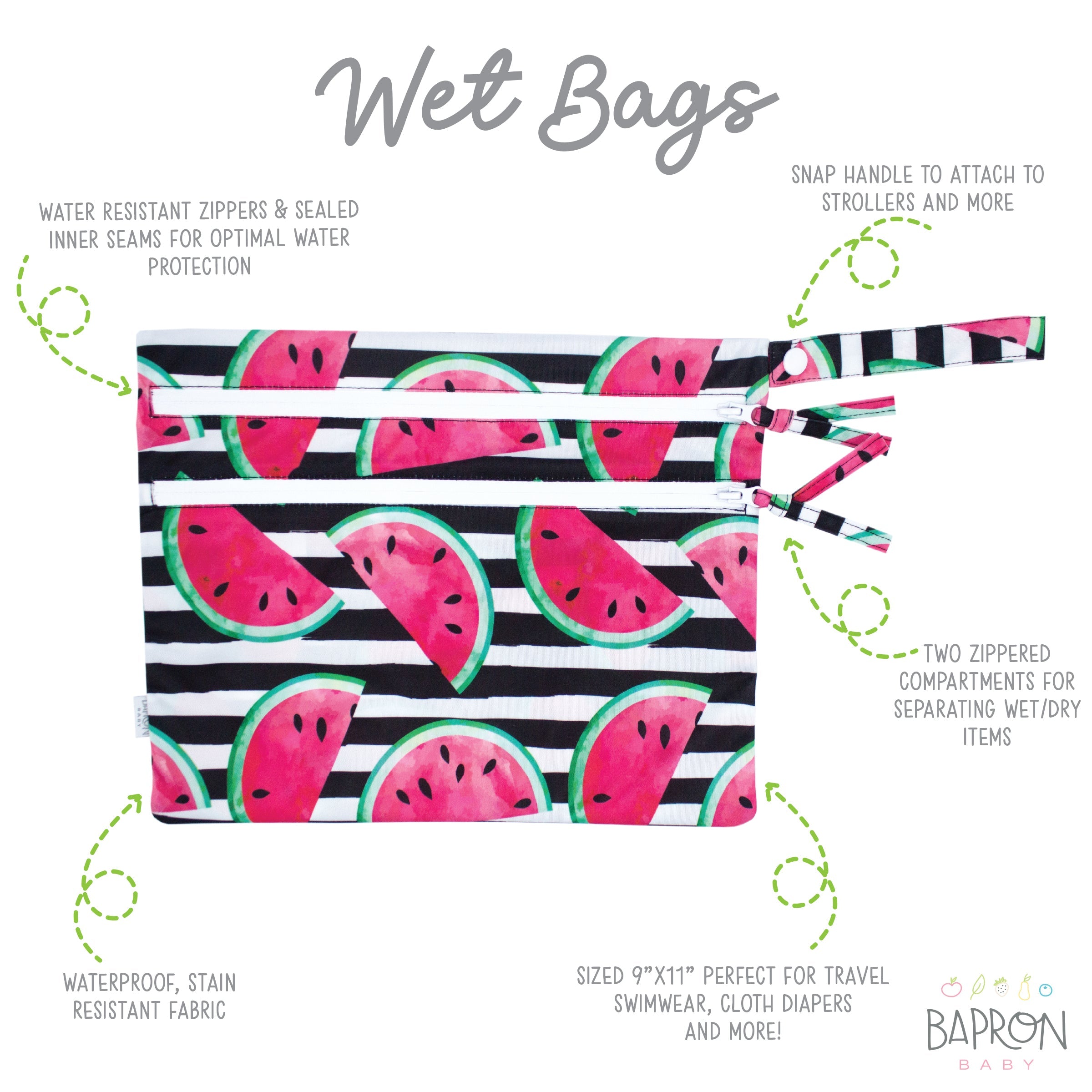 Summer Stripes - Watermelon - Waterproof Wet Bag (for Mealtime, On-the-go, And More!)