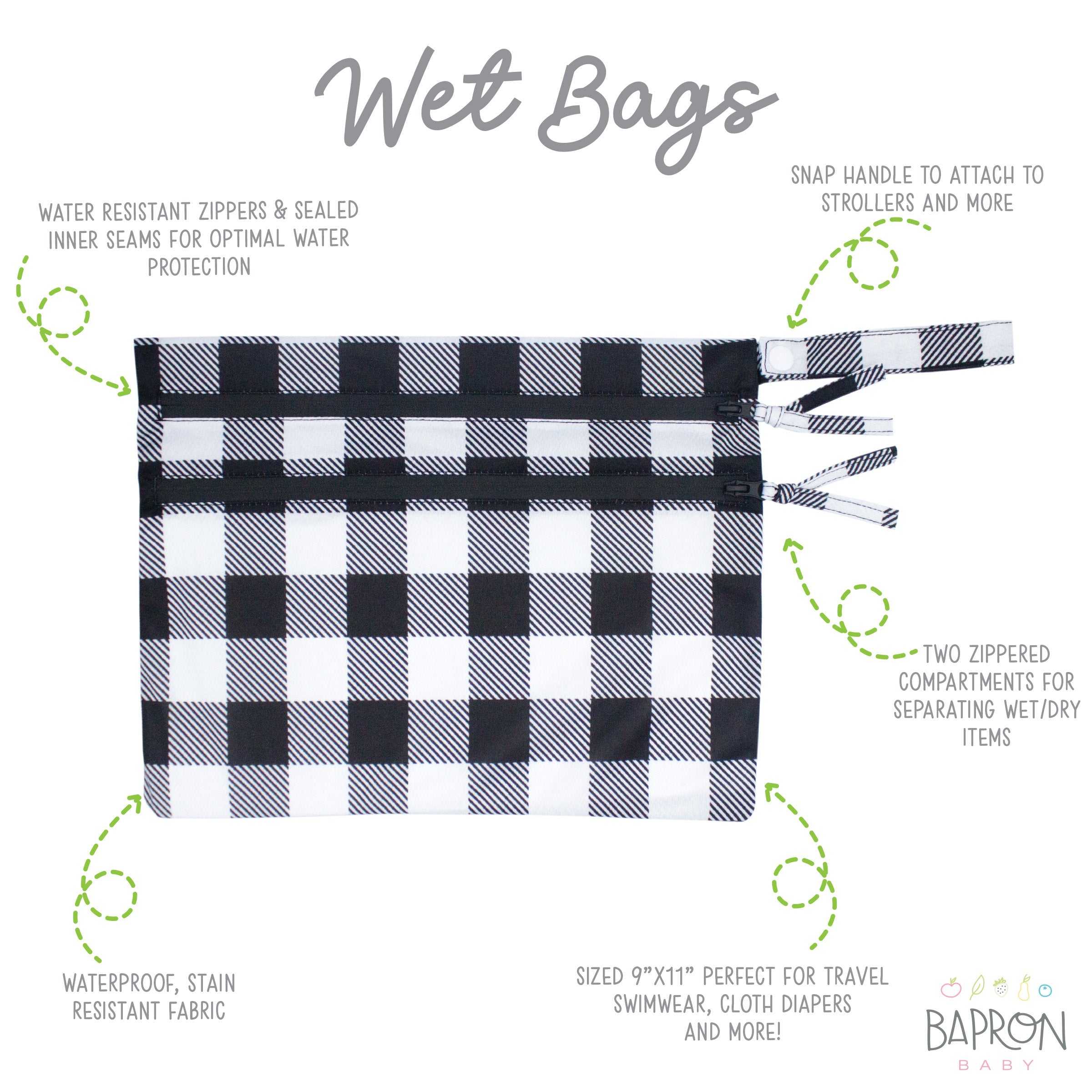 White Buffalo Plaid - Waterproof Wet Bag (for Mealtime, On-the-go, And More!)