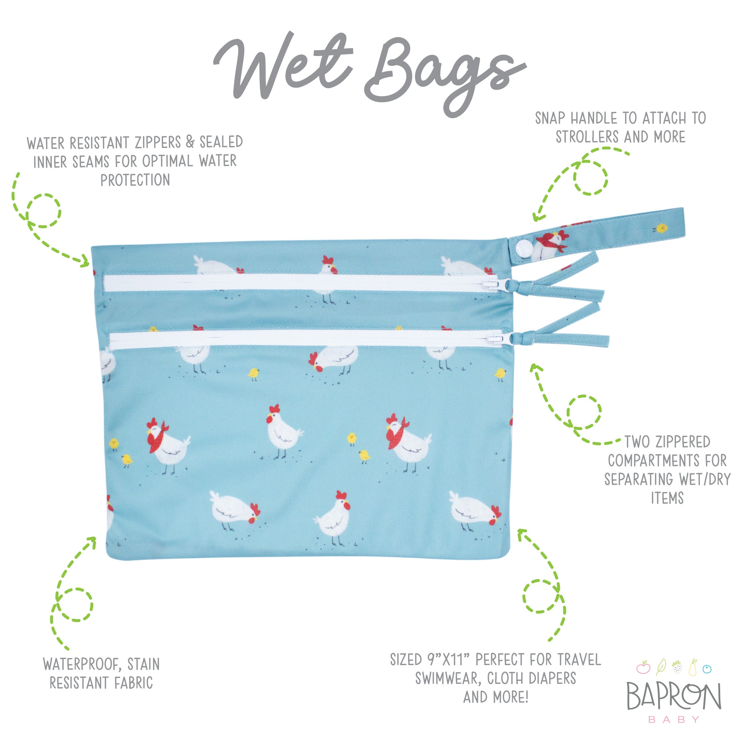 Little Chickies - Waterproof Wet Bag (for Mealtime, On-the-go, And More!)