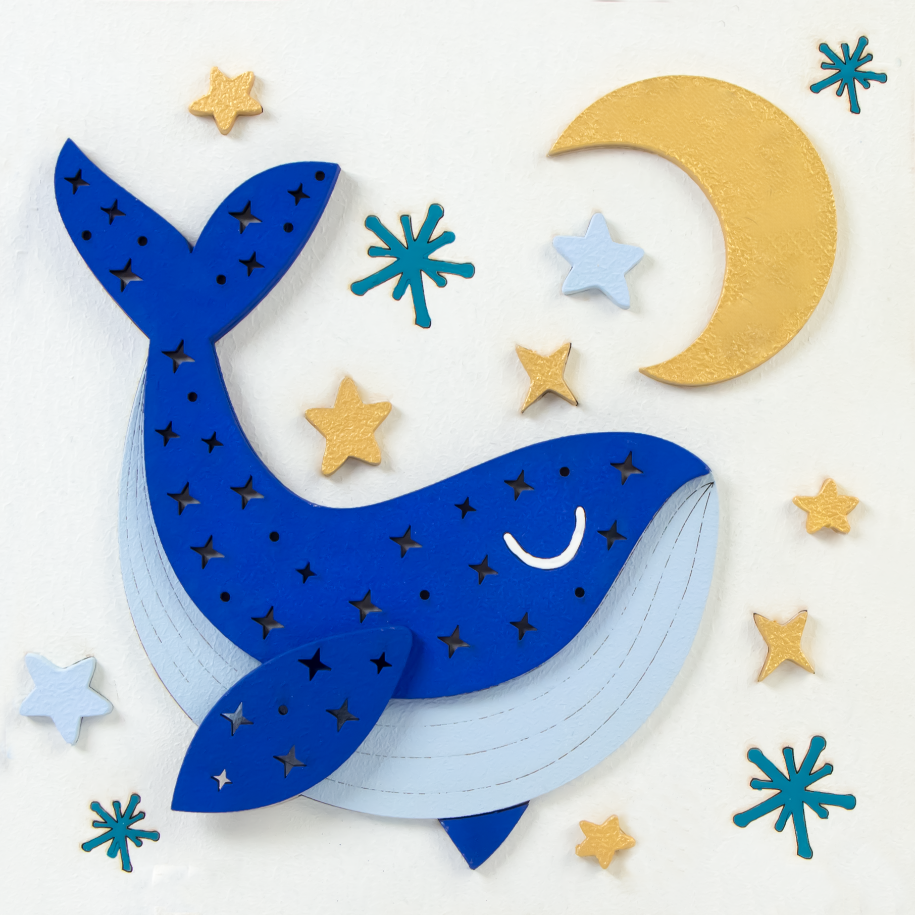 Set, 3d Painting, "whale", Primed Fibreboard, 18x18cm, Rosa Talent