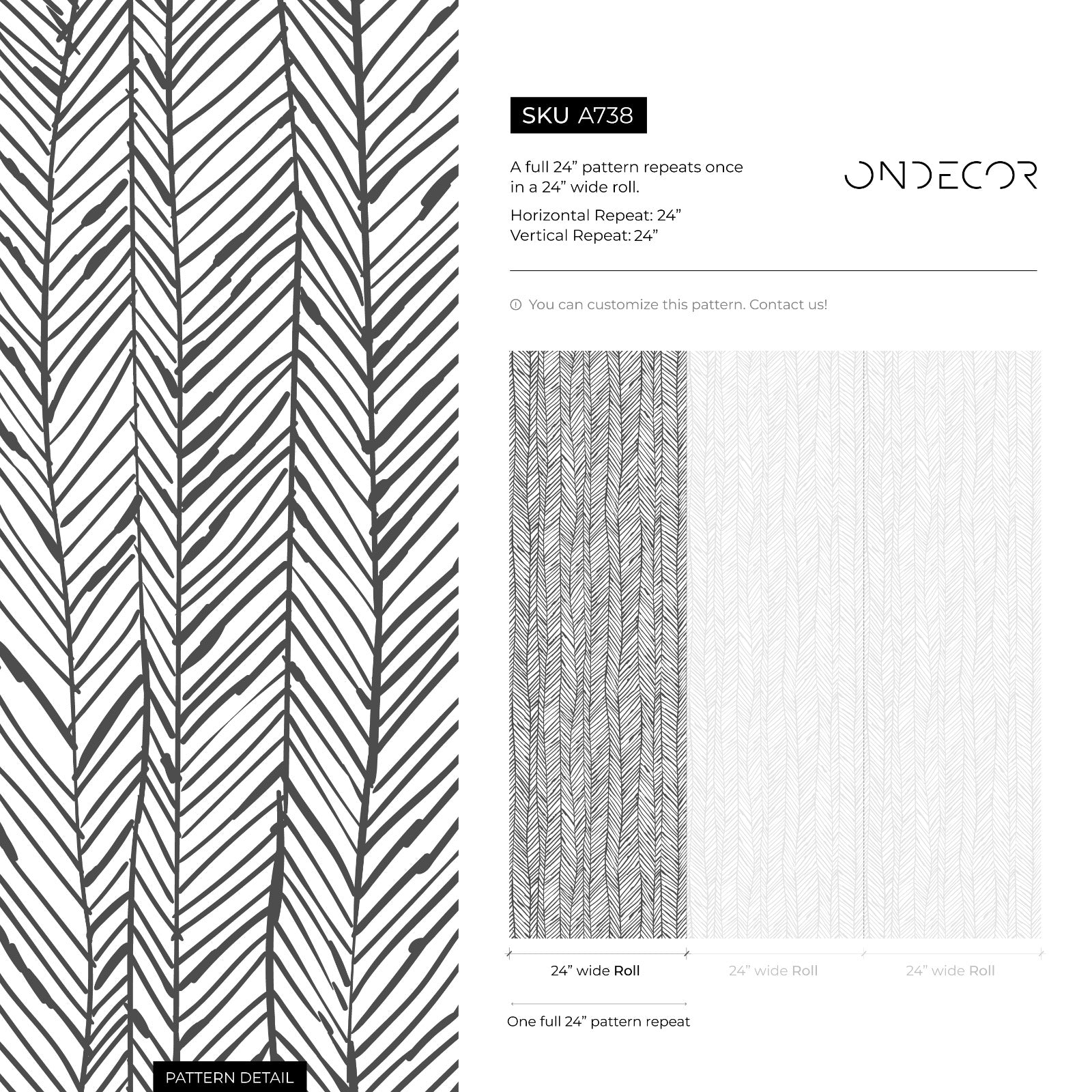 Scandinavian Wallpaper With A Hand-drawn Herringbone Motif In Black And White - A738