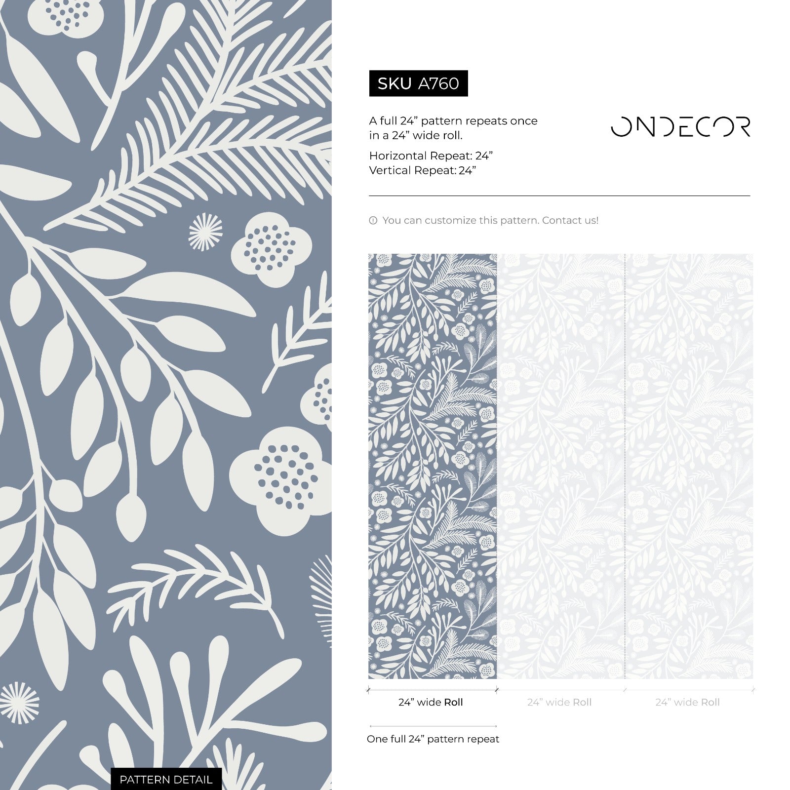 Scandinavian Wallpaper With Stylized Leaves And Blooms In Blue And White - A760
