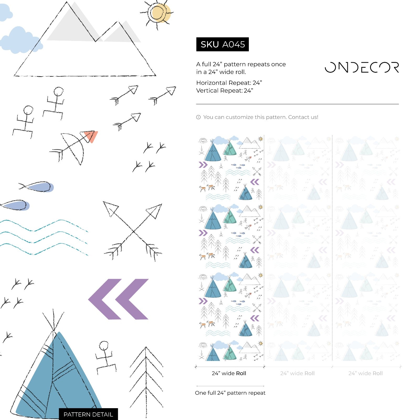 Scandinavian Wallpaper With A Teepee And Mountain Motif In Blue And Teal - A045