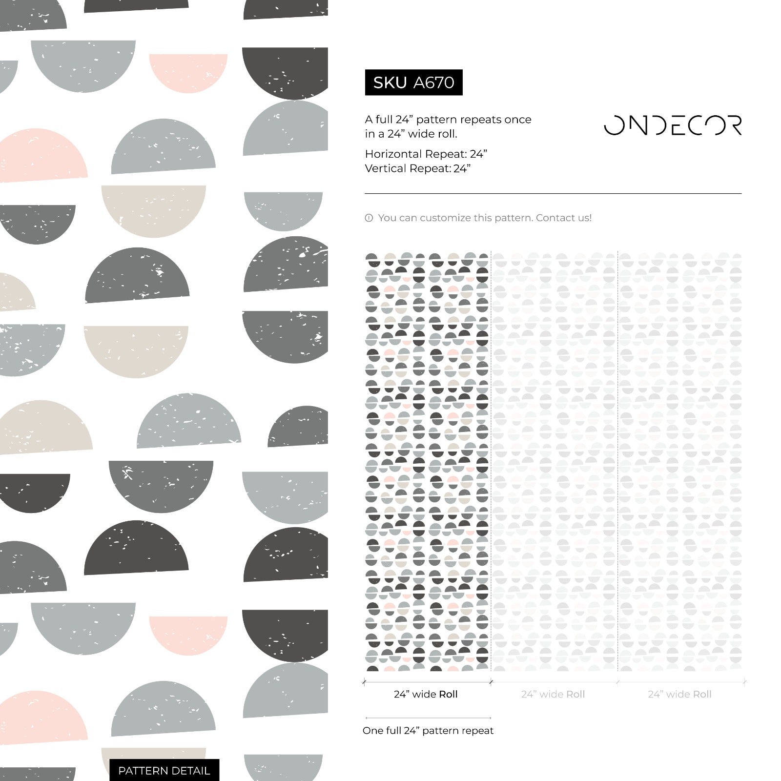 Geometric Wallpaper With Distressed Semi-circles In Gray, Pink, And Beige - A670
