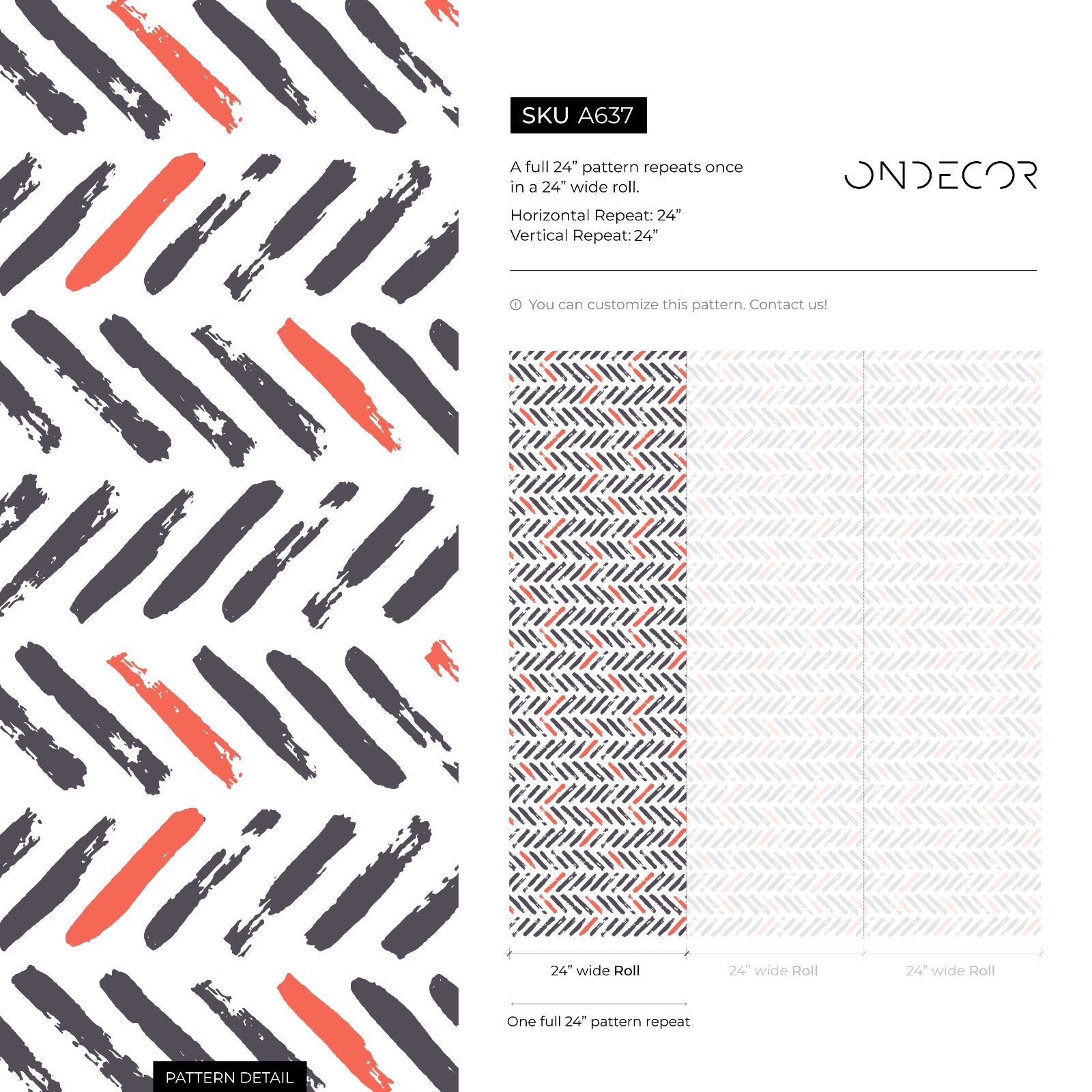 Chevron Wallpaper With A Brushstroke Motif In Gray And Red - A637