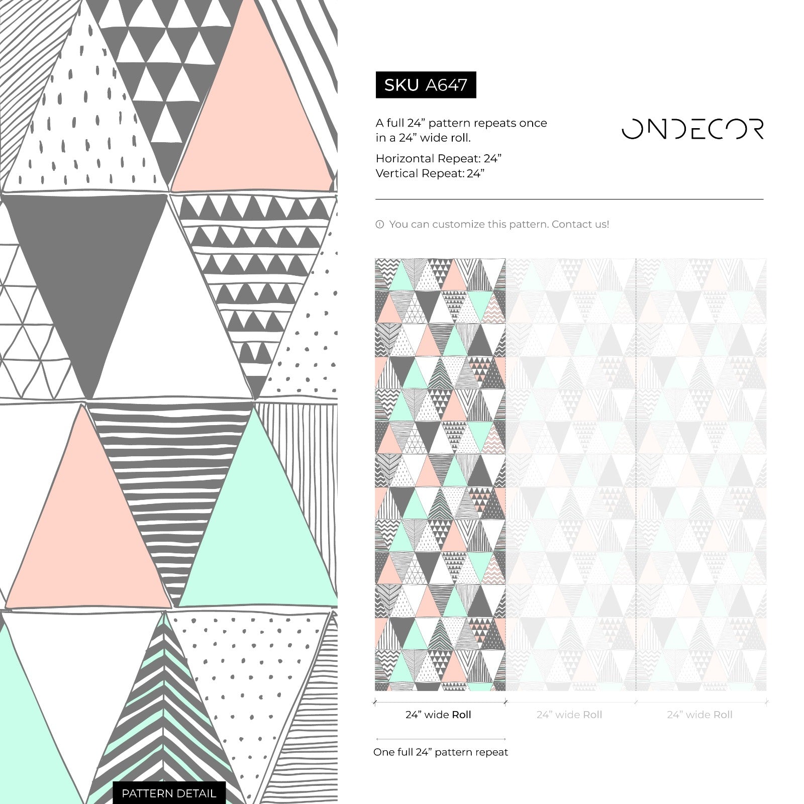 Geometric Wallpaper With A Scandinavian Triangle Pattern In Mint, Pink, And Gray - A647