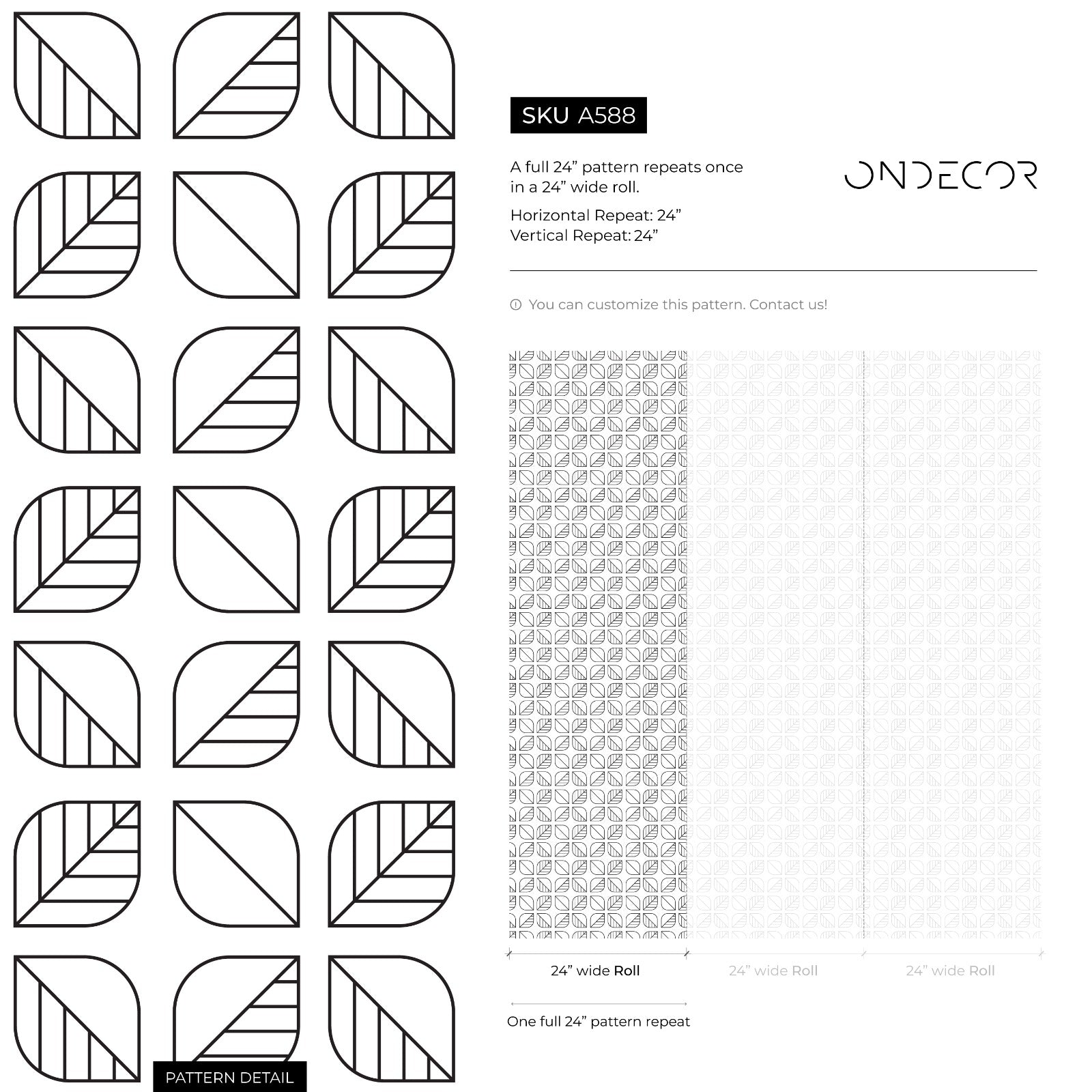 Geometric Wallpaper With A Scandinavian Leaf Motif In Black And White - A588