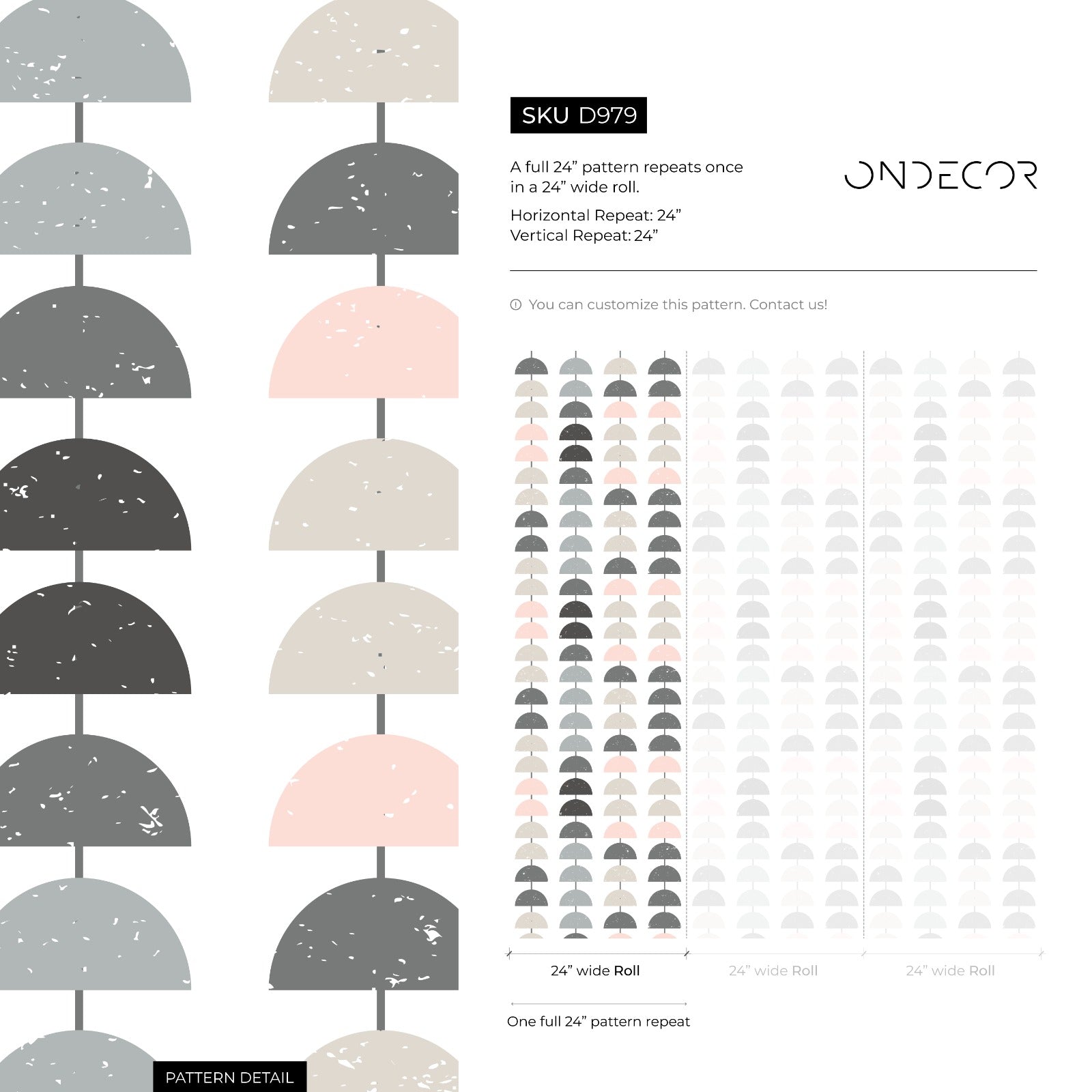 Geometric Wallpaper With A Stacked Semi-circle Motif In Pink, Gray, And Beige - D979