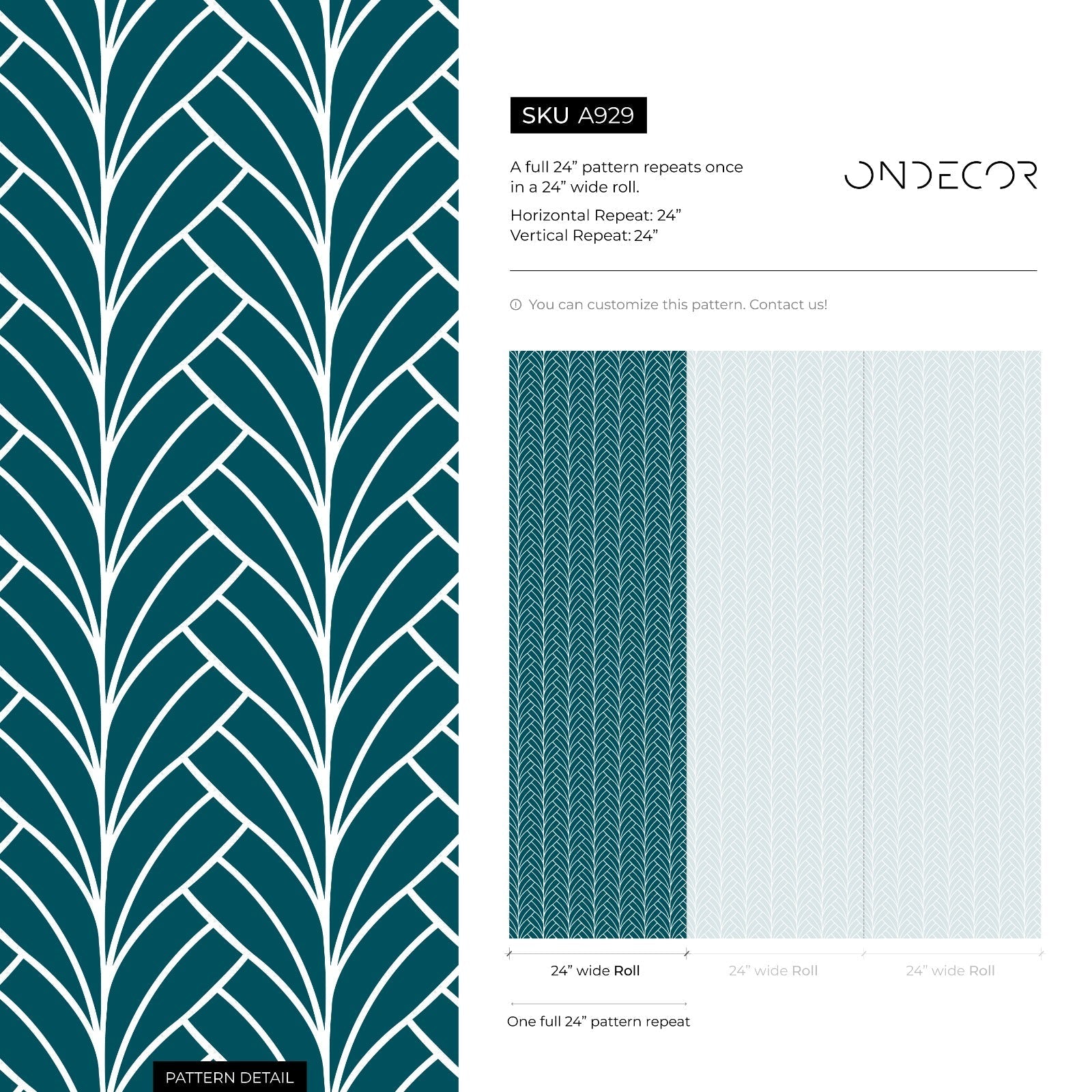 Art Deco Wallpaper With A Stylized Fan Leaf Motif In Teal And Silver - A929