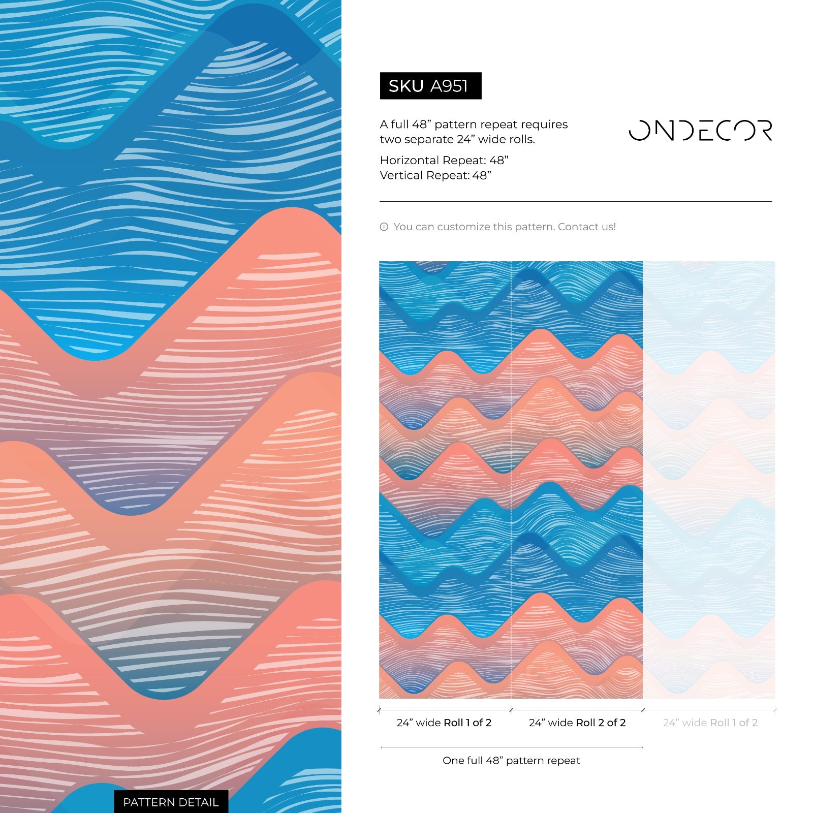Abstract Wallpaper Featuring Stylized Wavy Mountains In Blue And Coral - A951