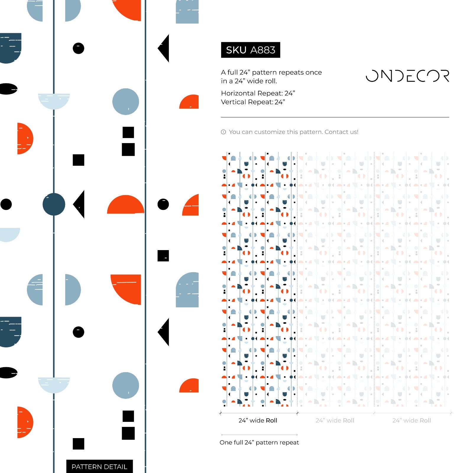Geometric Wallpaper With Abstract Scandinavian Forms In Orange, Blue, And Black - A883