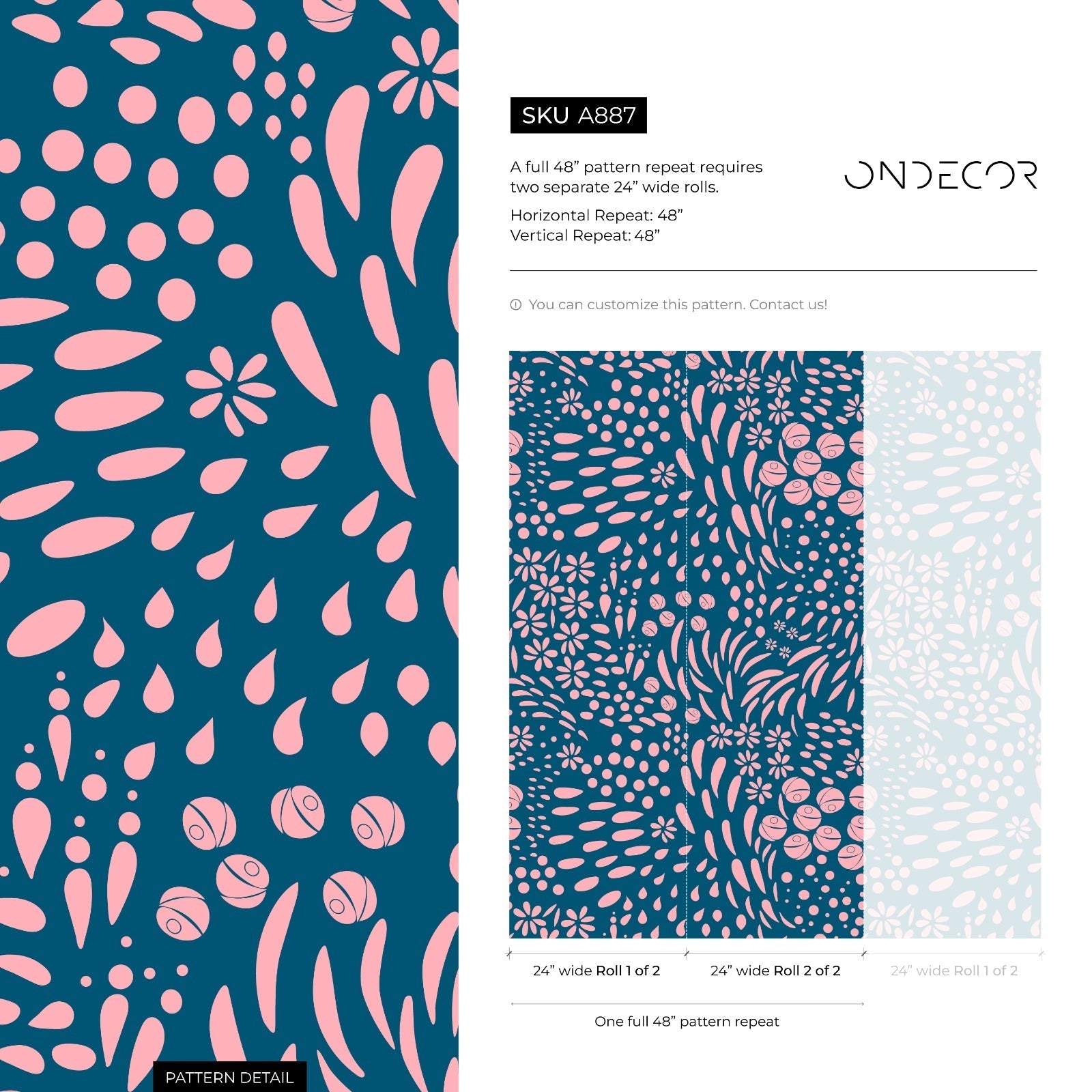 Scandinavian Wallpaper With Abstract Floral Shapes In Pink And Blue - A887