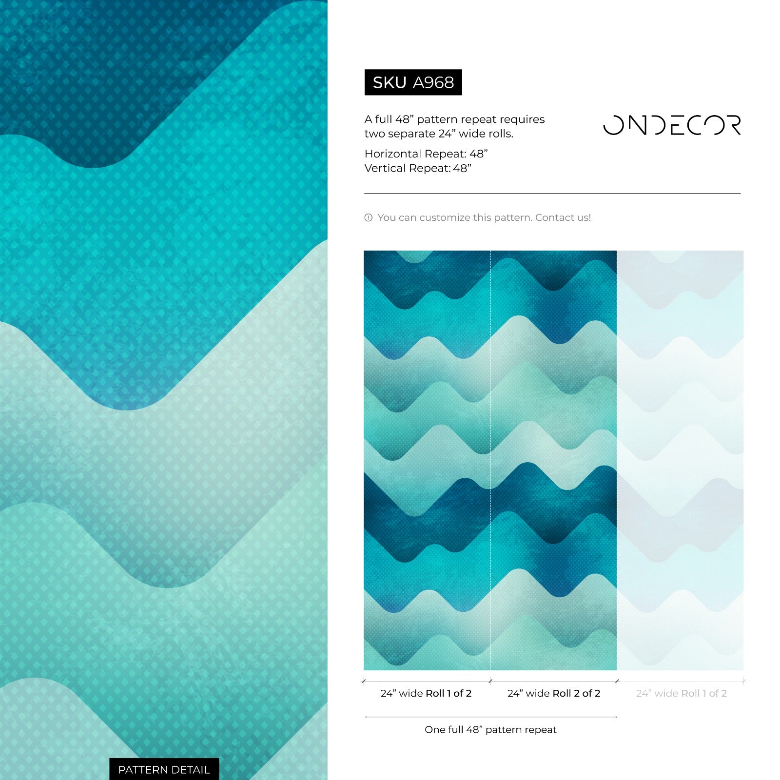 Abstract Wallpaper With A Scandinavian Wave Motif In Blue And Teal - A968