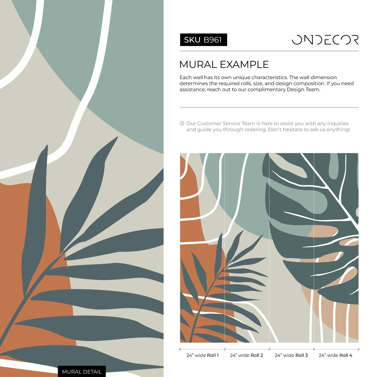 Tropical Abstract Wallpaper With Leaf Silhouettes In Terracotta And Teal - B961