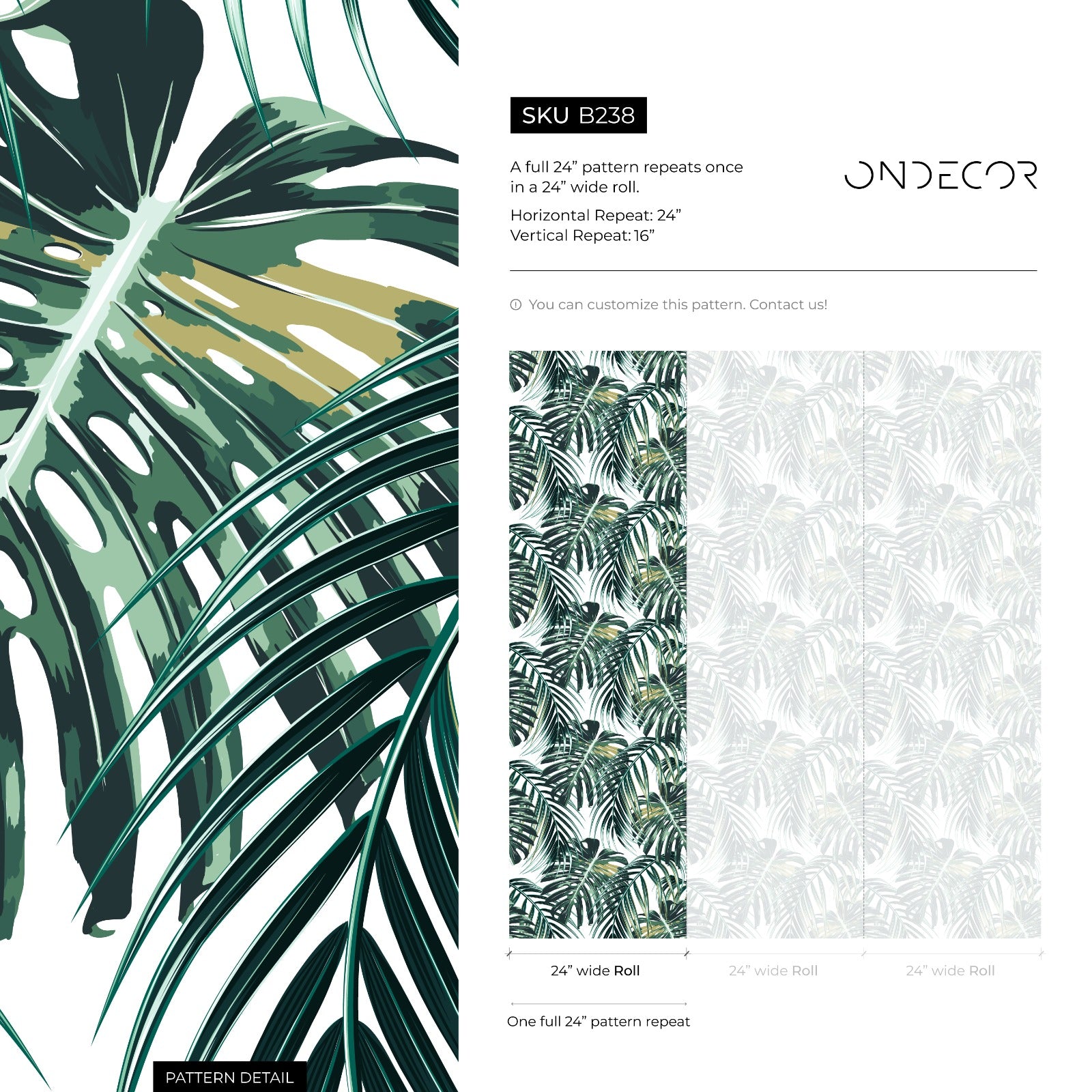 Tropical Wallpaper With Layered Palm Fronds In Green And Olive - B238