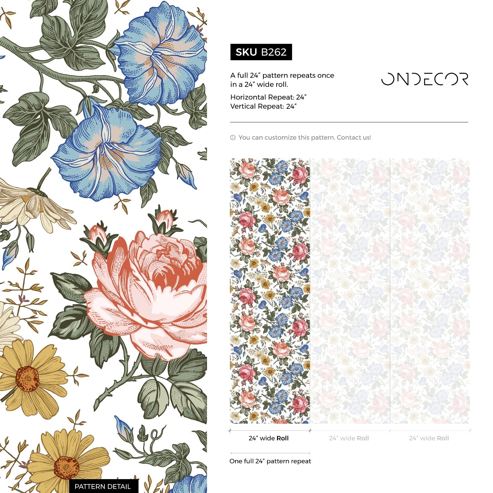 Vintage Floral Wallpaper With Roses And Wildflowers In Pink, Blue, And Yellow - B262
