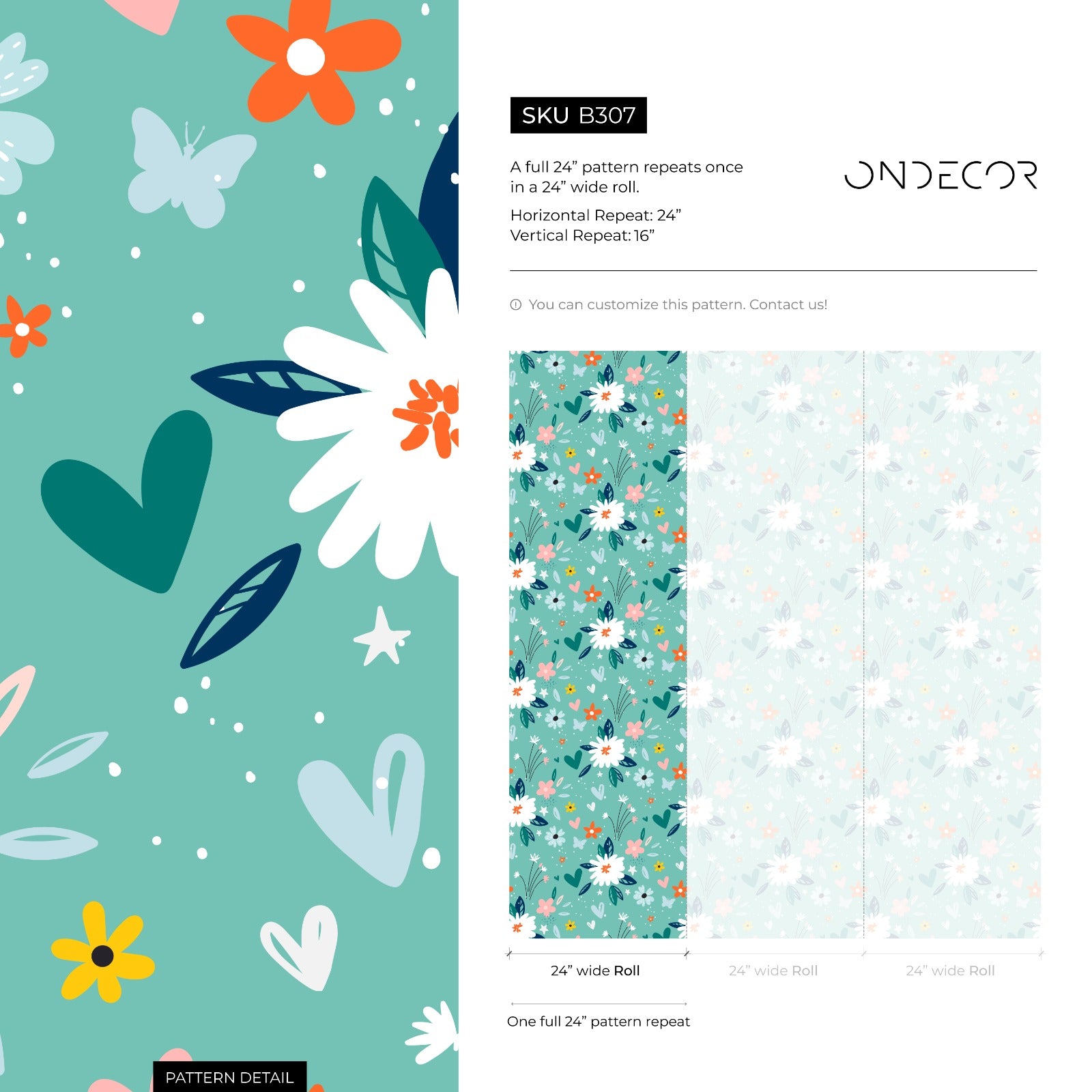 Floral Wallpaper With A Whimsical Meadow Motif In Teal, White, And Pink - B307