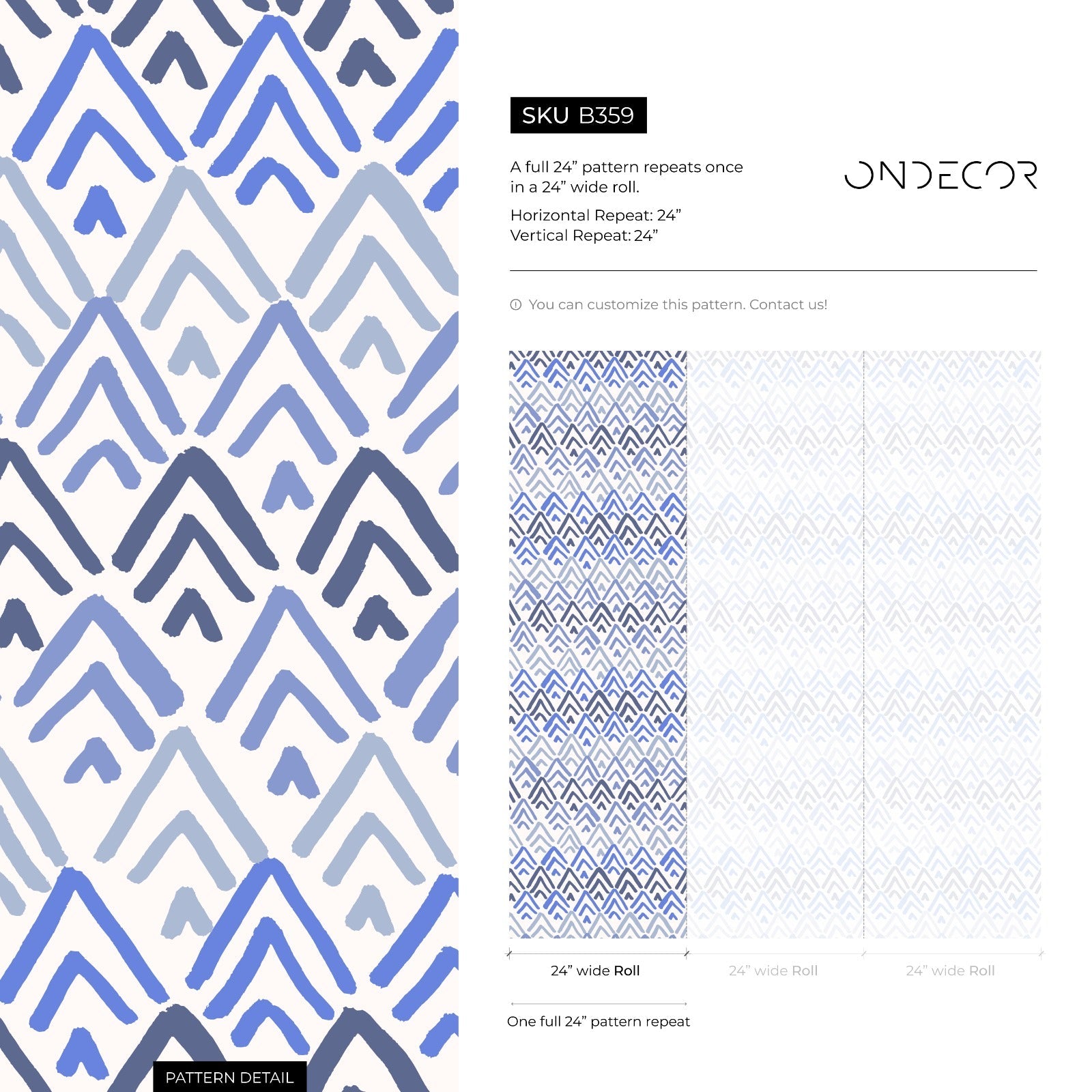 Geometric Wallpaper With A Brushstroke Chevron Motif In Blue And Gray - B359