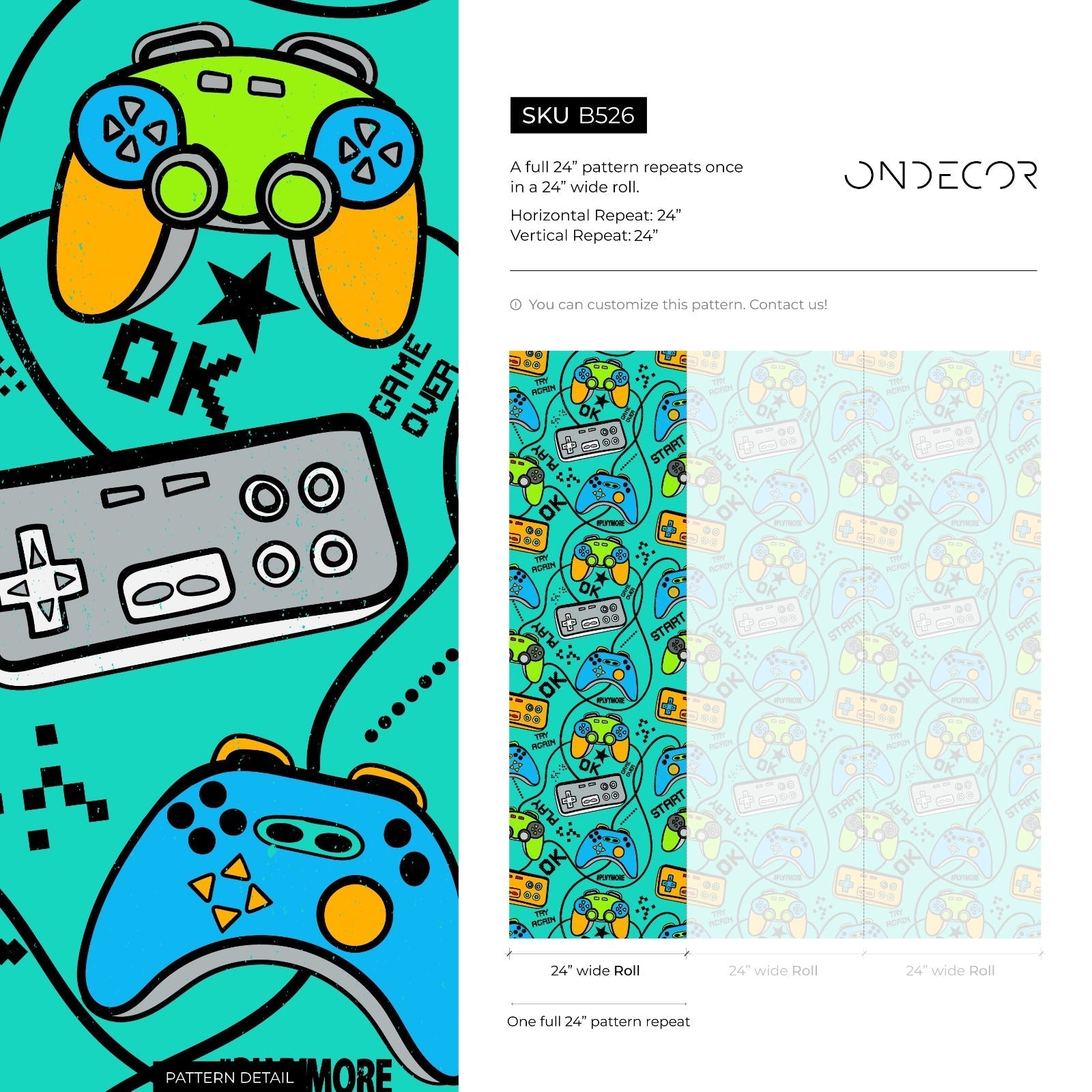 Gamer Wallpaper With Retro Game Controllers In Teal, Green, And Blue - B526