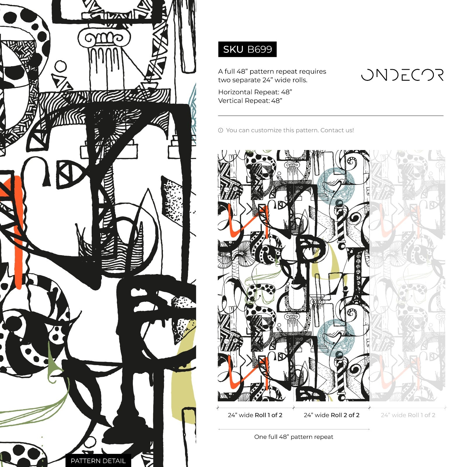 Abstract Wallpaper With A Cubist Art Collage In Black, Teal, And Orange - B699