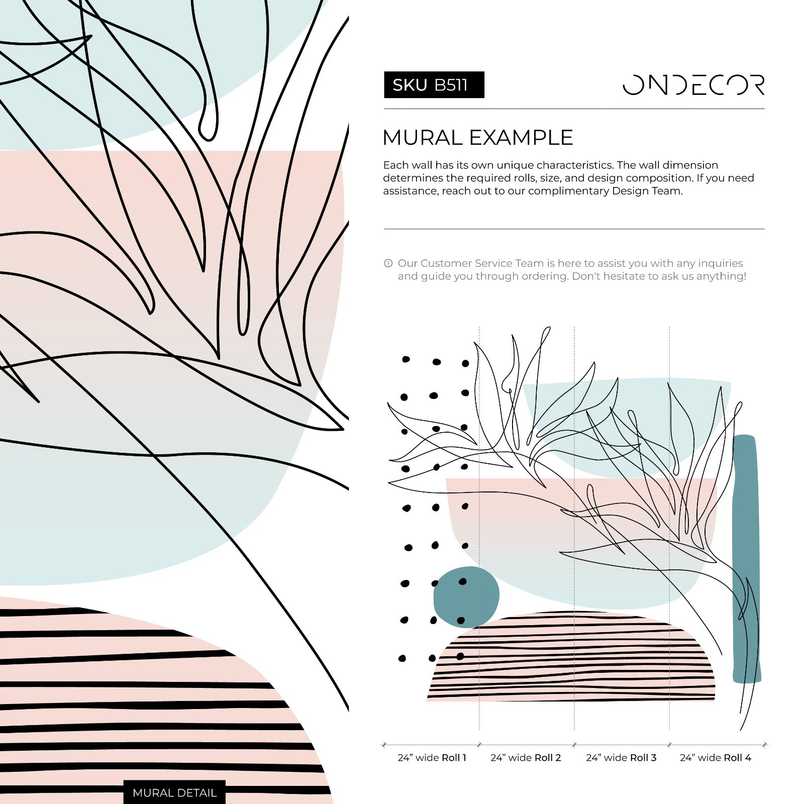 Abstract Wallpaper With Modern Line Art In Pink, Teal, And Black - B511