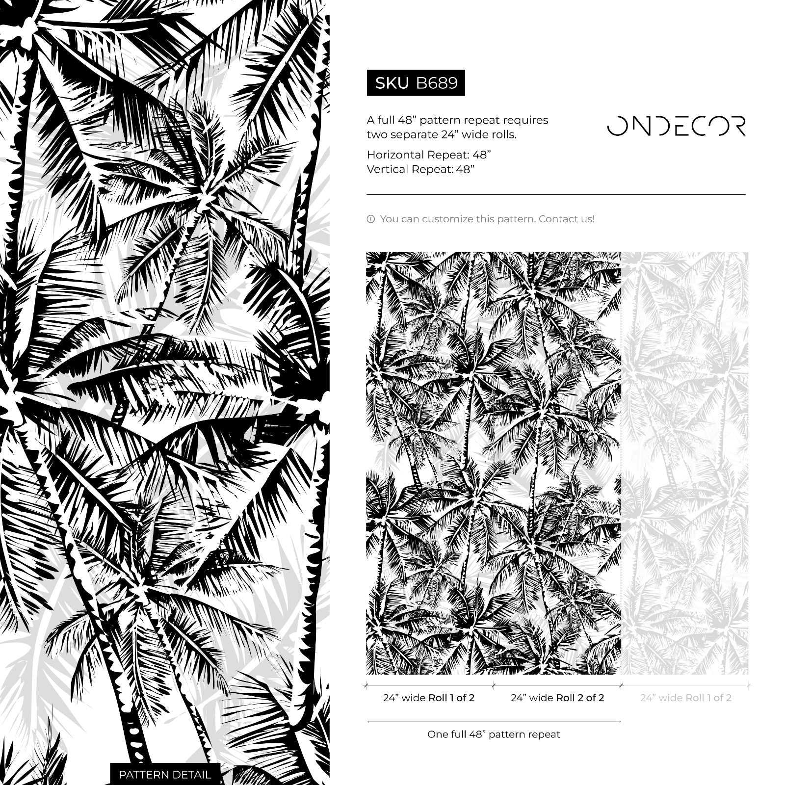 Tropical Wallpaper With Layered Palm Trees In Black And Gray - B689