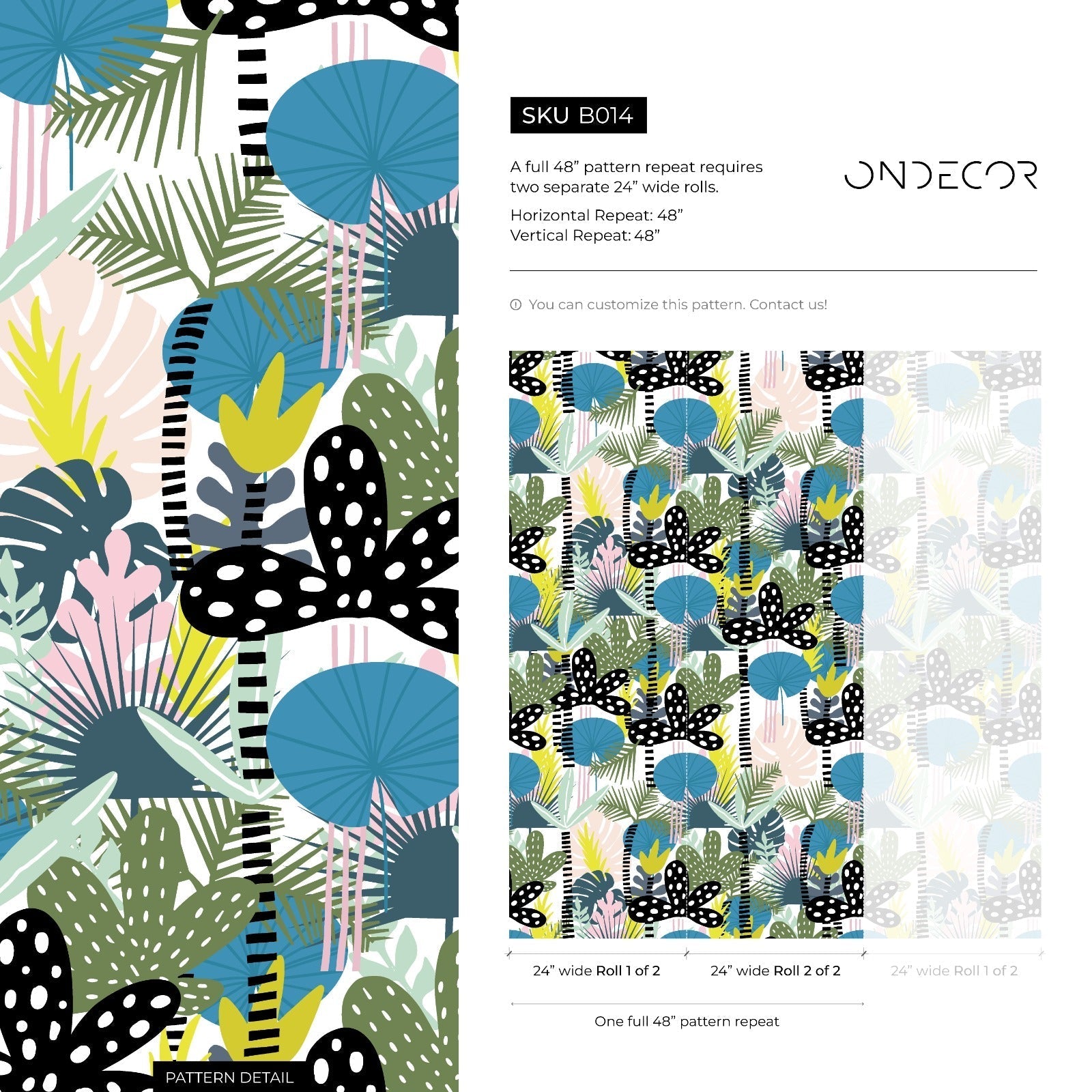Modern Botanical Wallpaper With Abstract Leaves In Black, Blue, And Green - B014