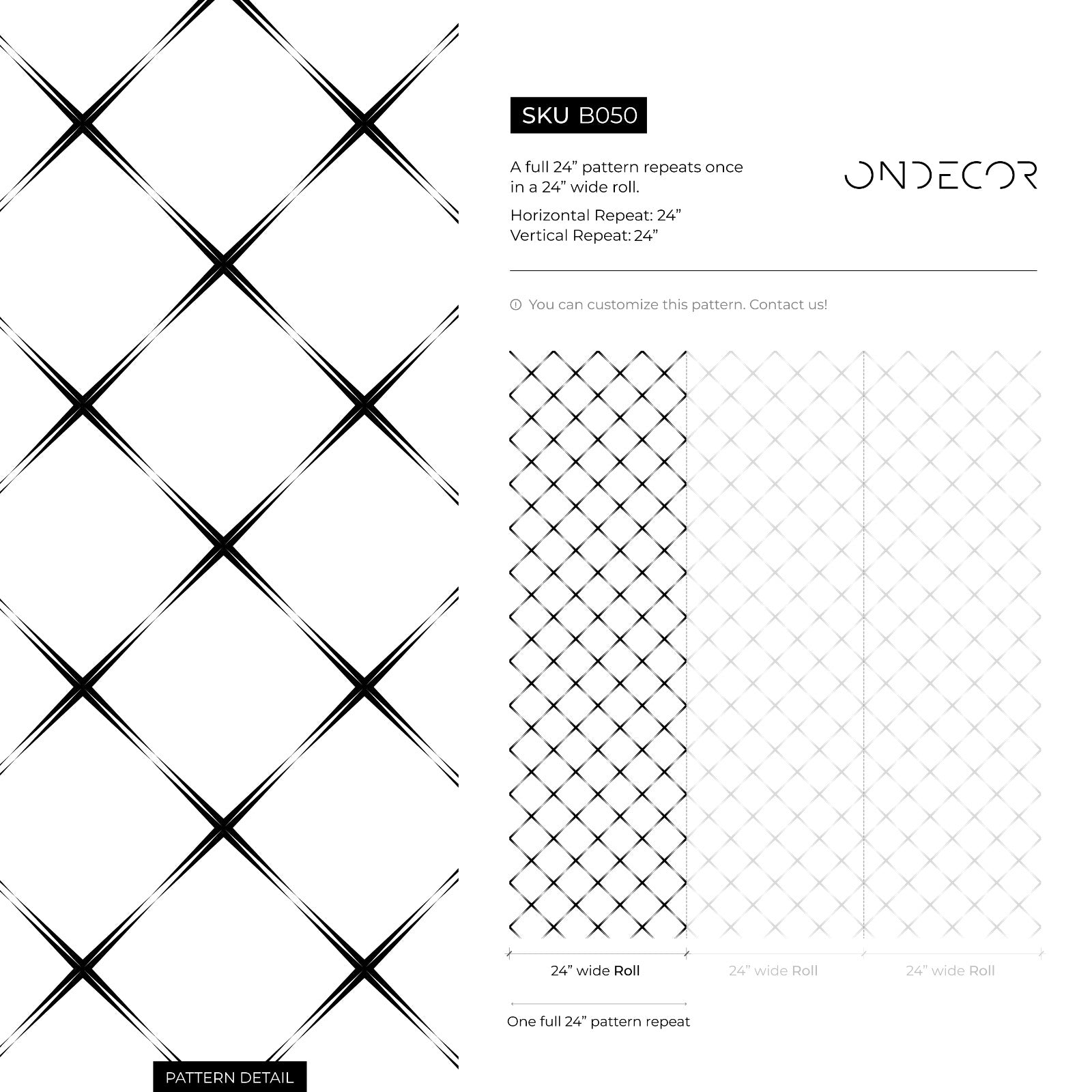 Geometric Wallpaper With A Star Cross Grid In Black And White - B050