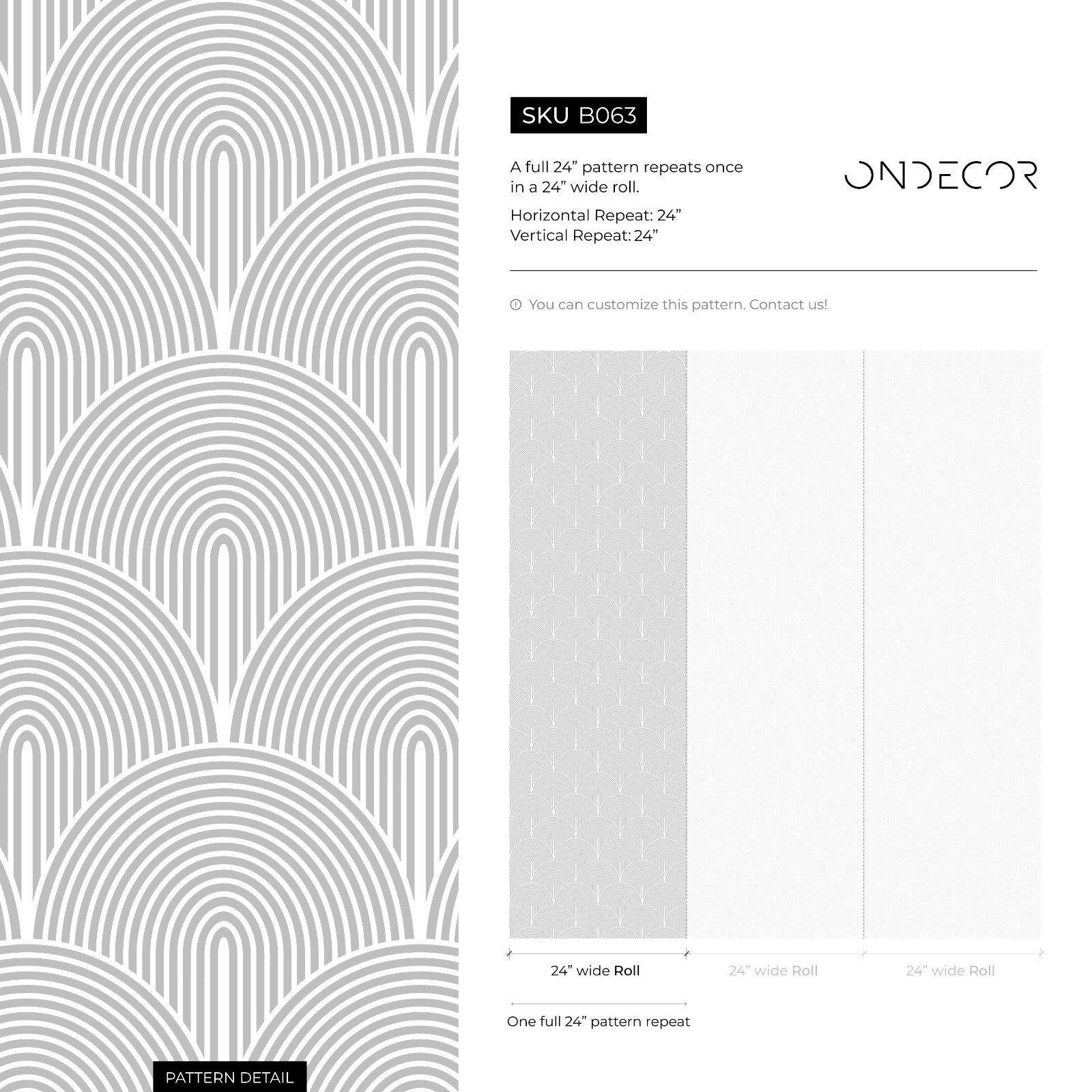 Art Deco Wallpaper With A Scalloped Arch Motif In Gray And Off-white - B063