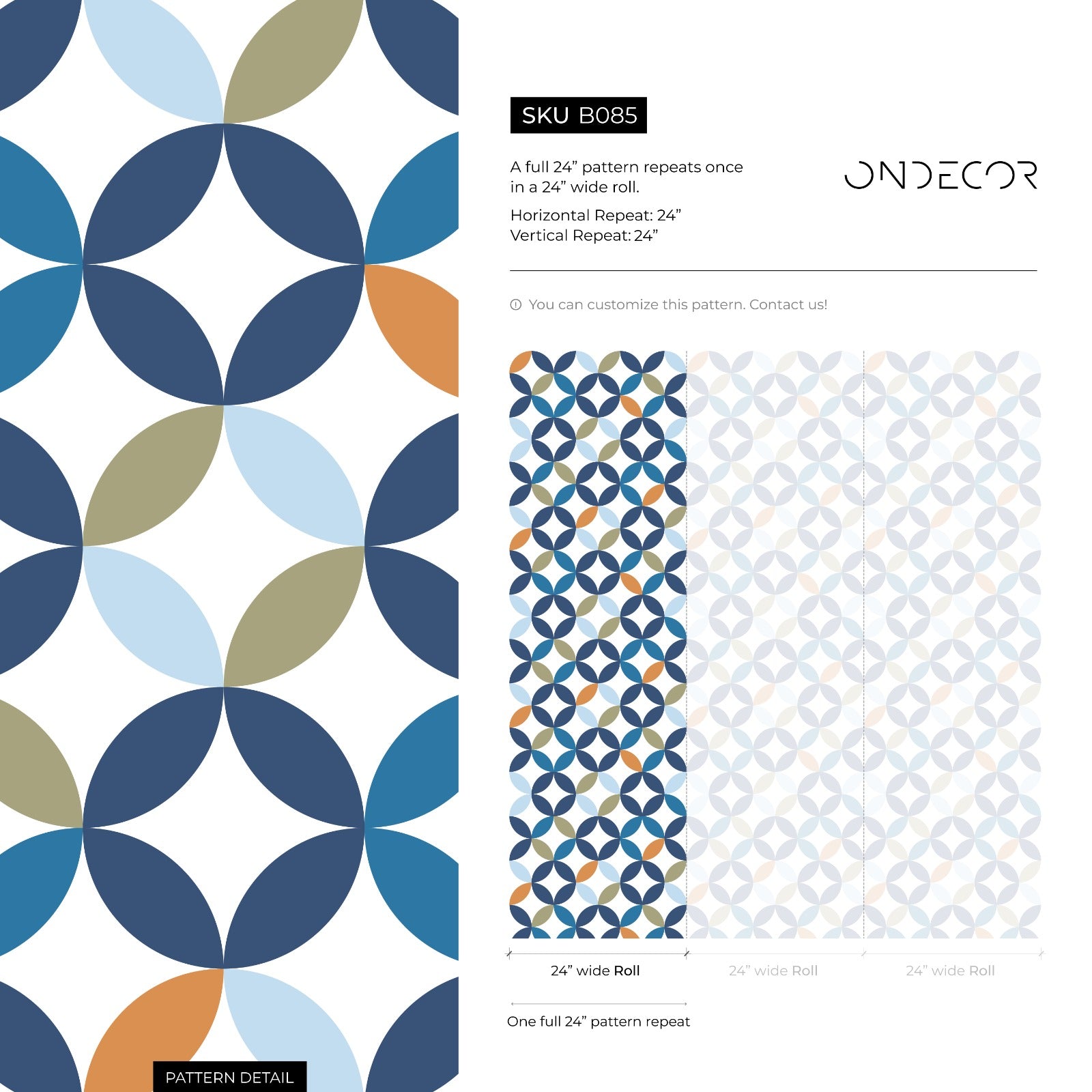 Geometric Wallpaper With An Interlocking Circle Motif In Blue, Green, And Orange - B085