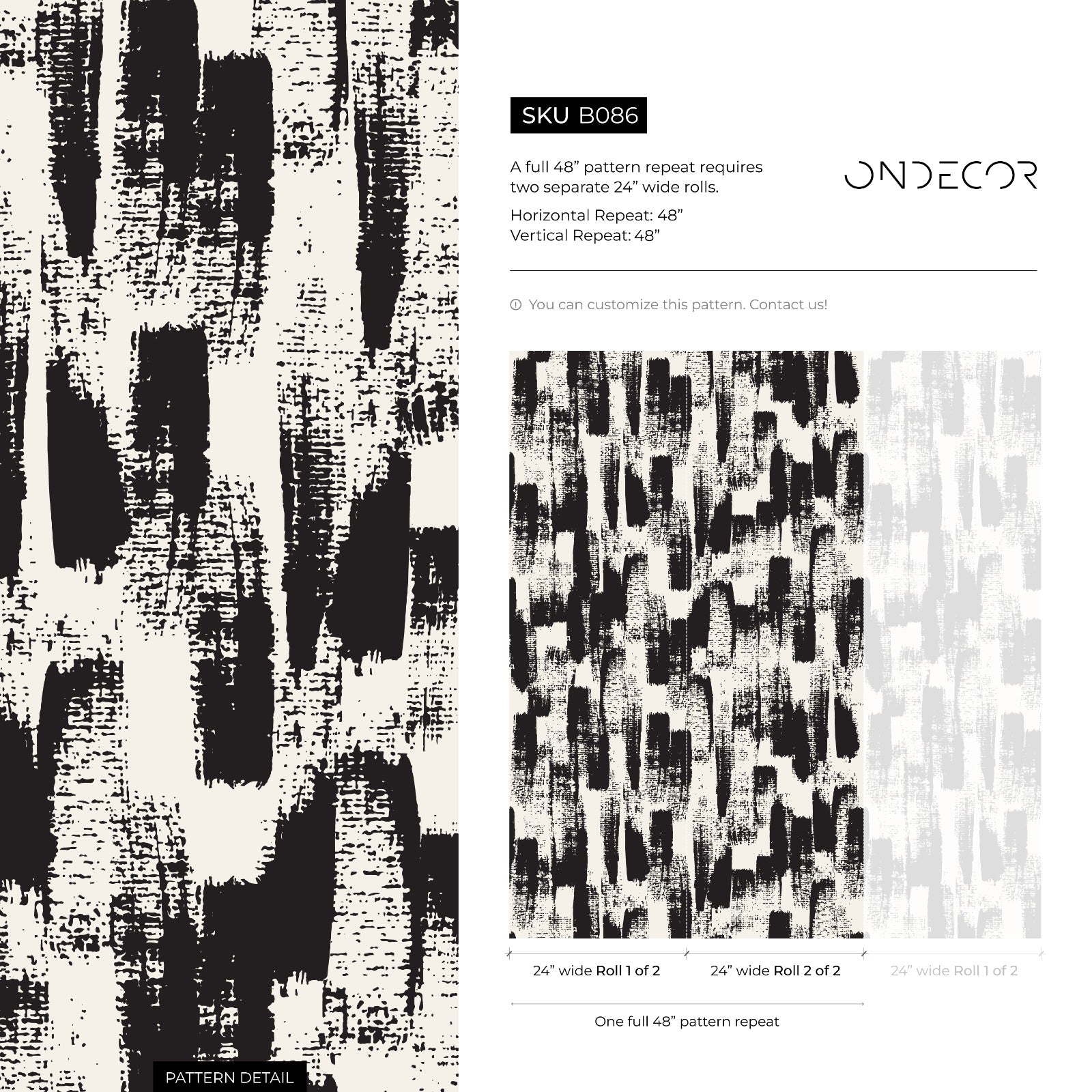 Abstract Wallpaper With Bold Brush Strokes In Black And Cream - B086