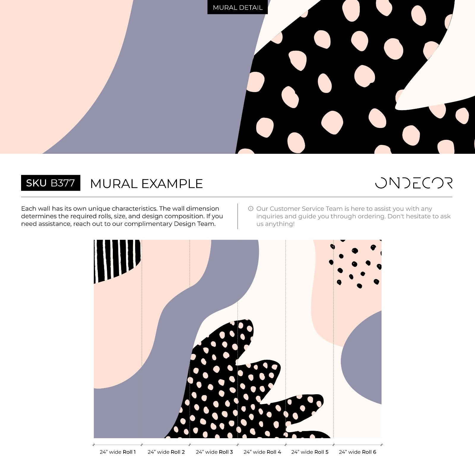 Abstract Mural Wallpaper With Organic Forms In Pink, Blue, And Black - B377