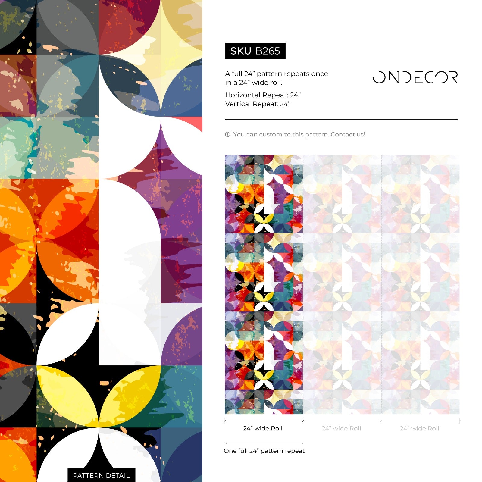 Geometric Wallpaper With A Distressed Circle Motif In Orange, Purple, And Teal - B265