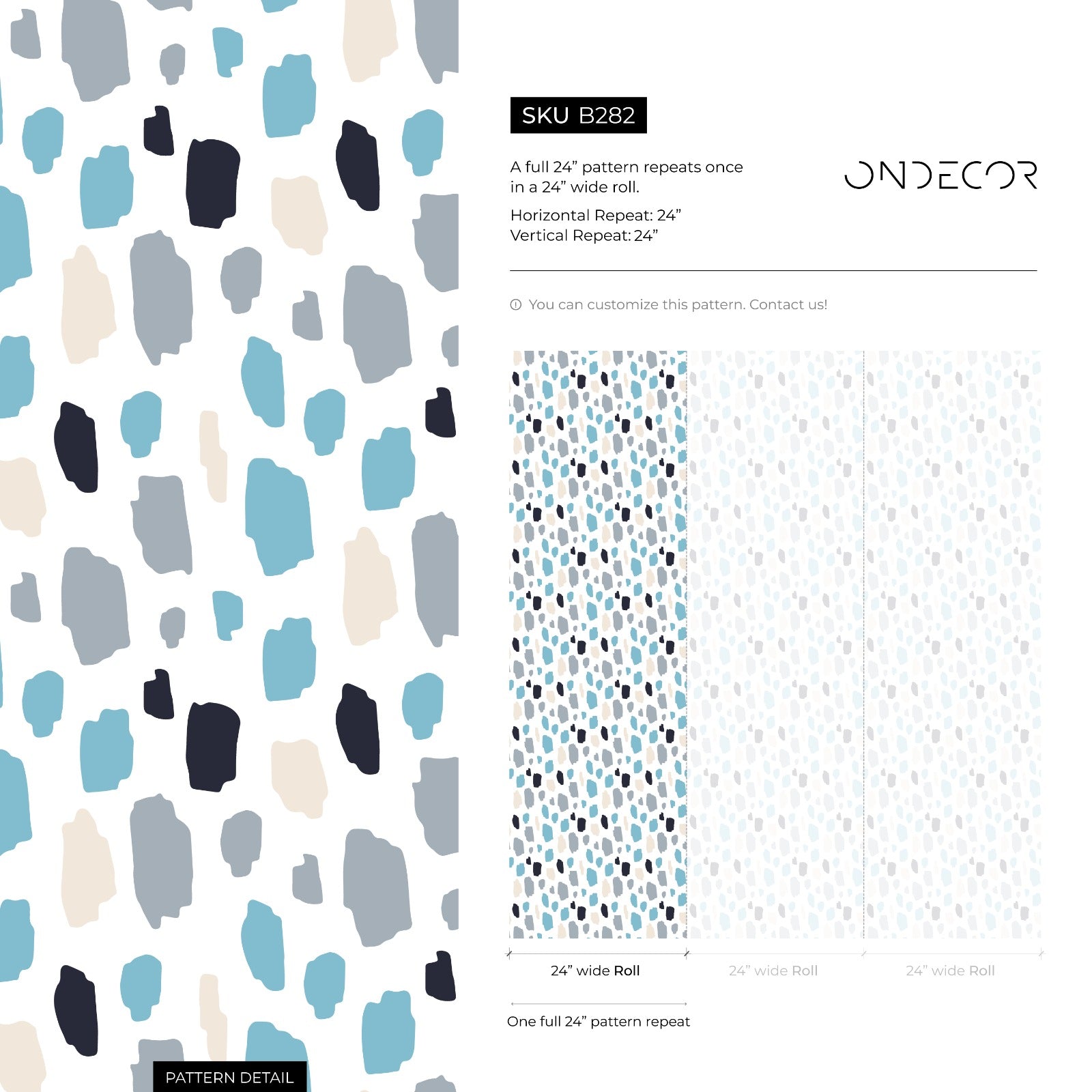 Scandinavian Wallpaper With Painterly Spots In Blue, Gray, And Black - B282