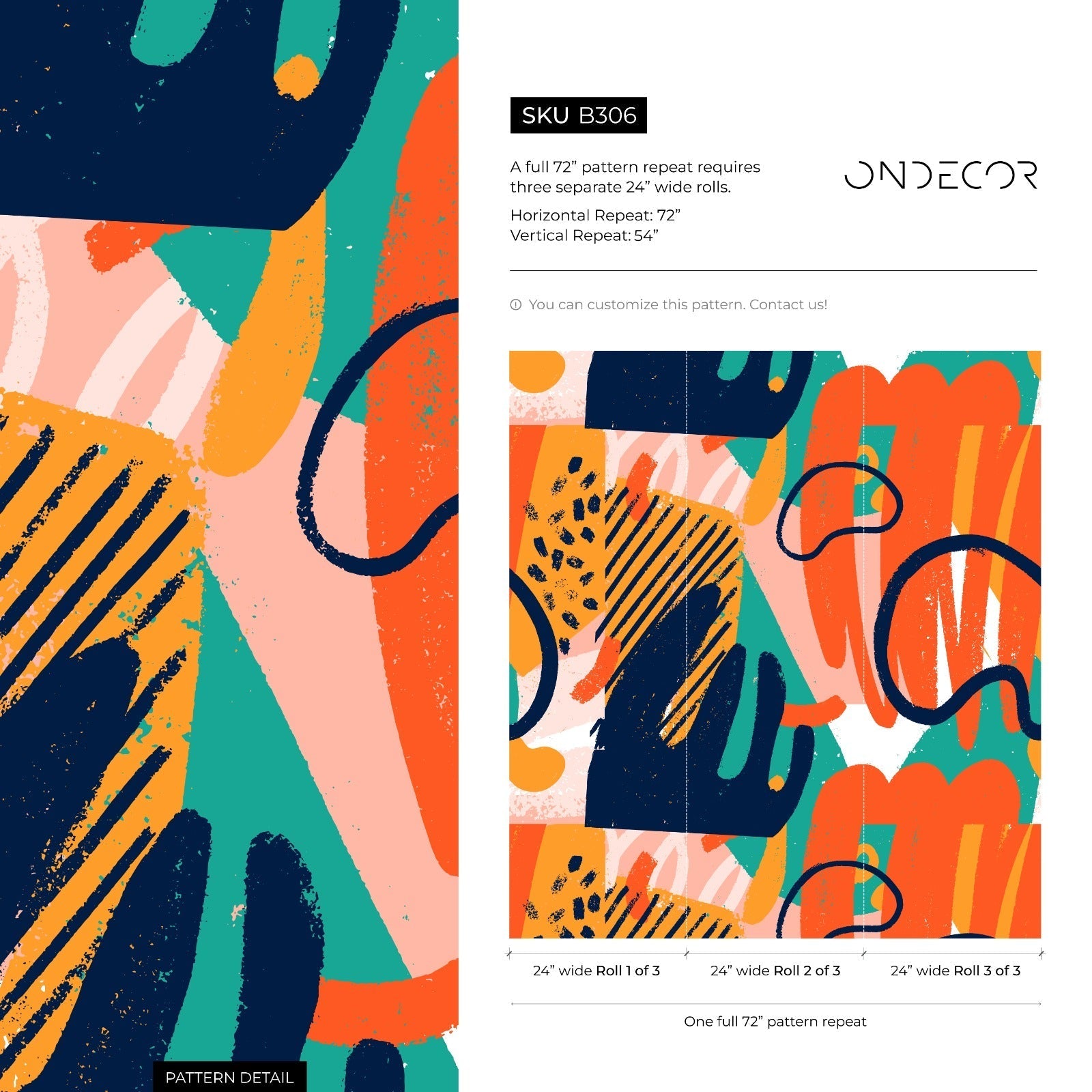 Abstract Wallpaper With Bold Brushstrokes In Navy Blue, Orange, And Yellow - B306