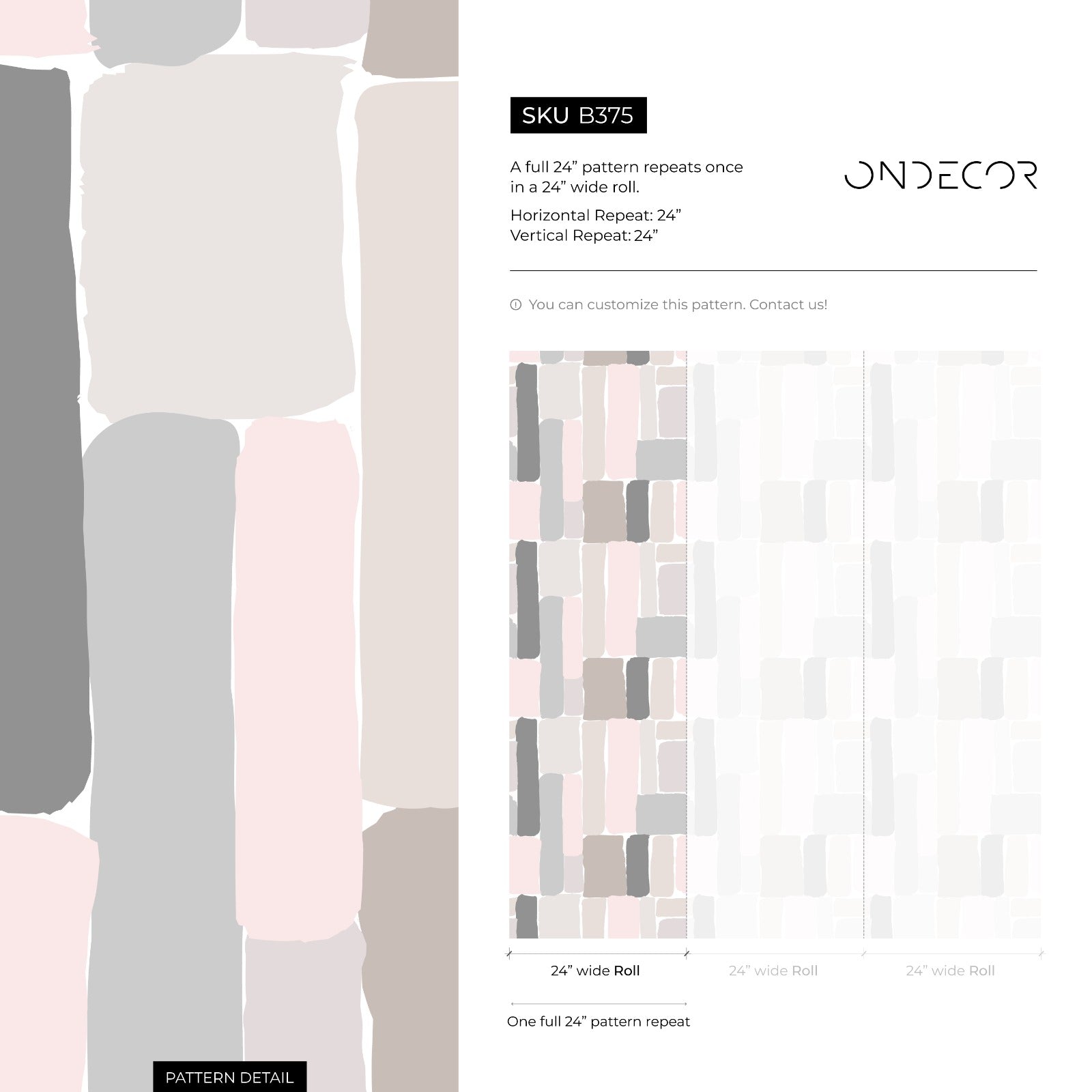 Abstract Wallpaper With Painterly Blocks In Pink, Gray, And Taupe - B375