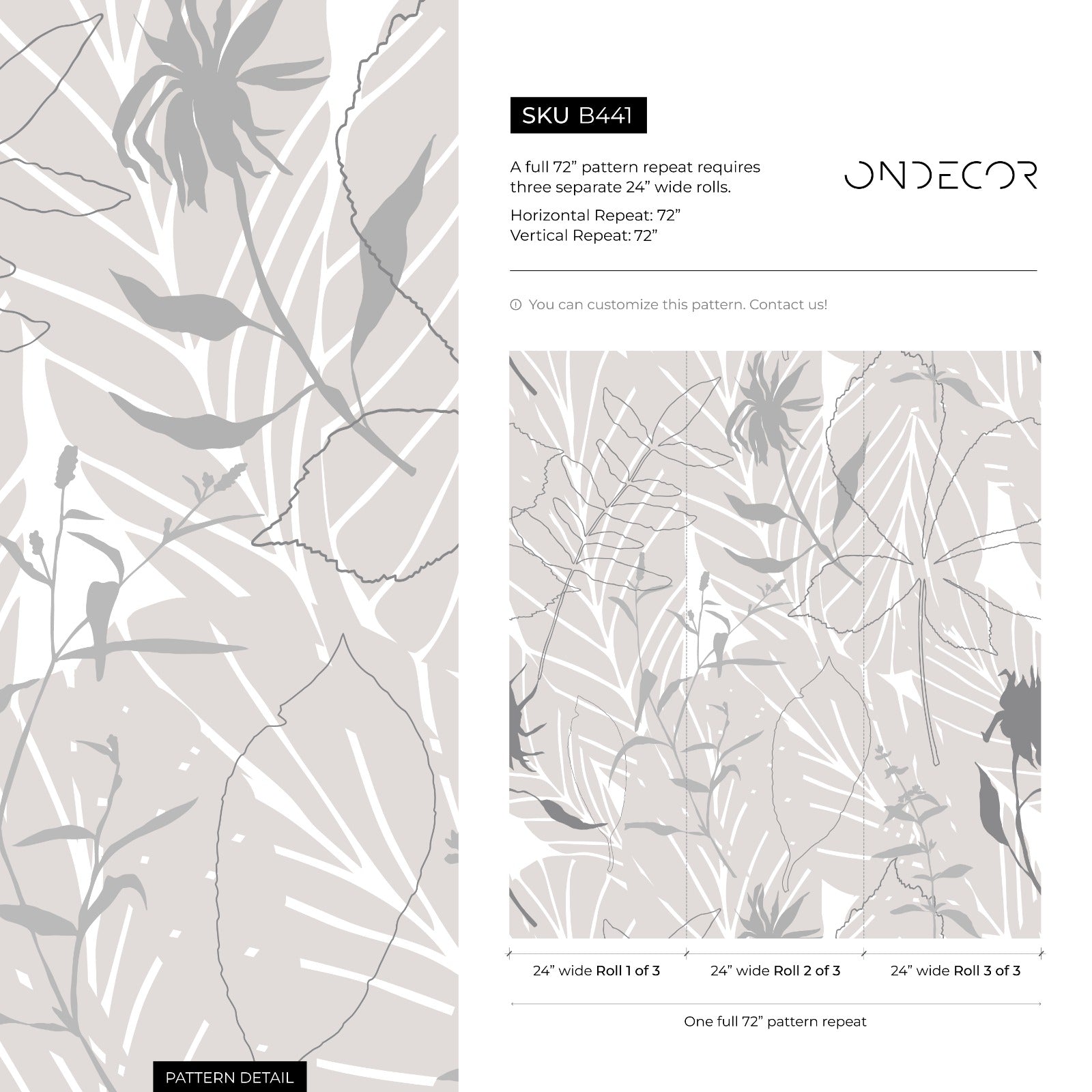 Botanical Wallpaper With An Abstract Foliage Motif In Taupe And Gray - B441