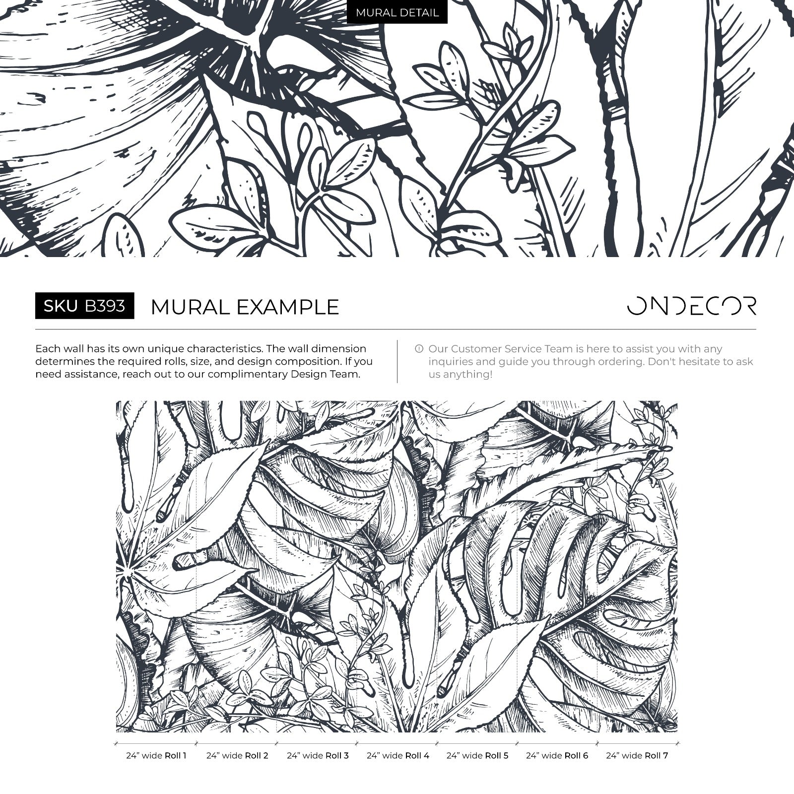 Botanical Wallpaper With Sketched Jungle Leaves In Black And White - B393