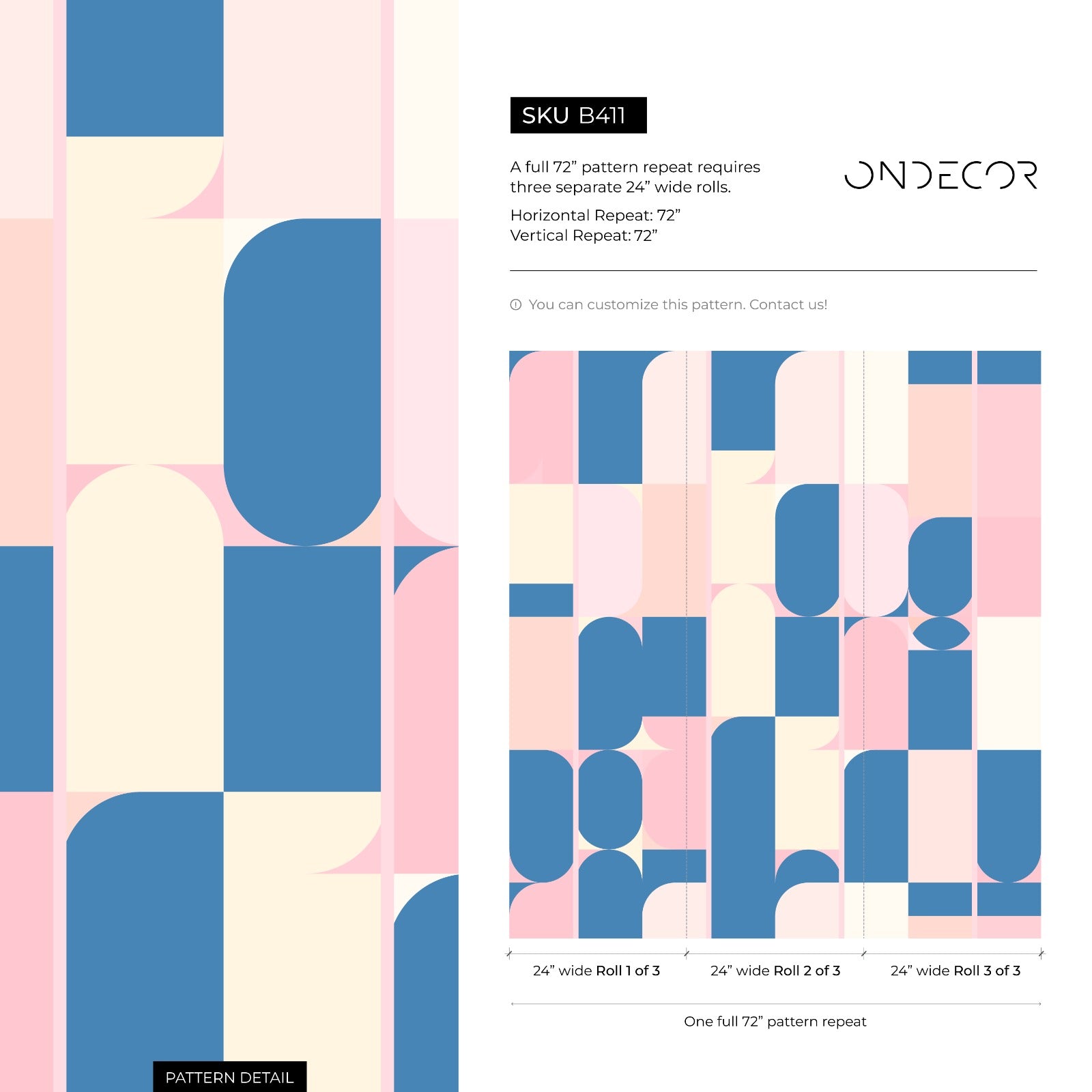 Geometric Wallpaper With Modern Block Shapes In Blue, Pink, And Cream - B411