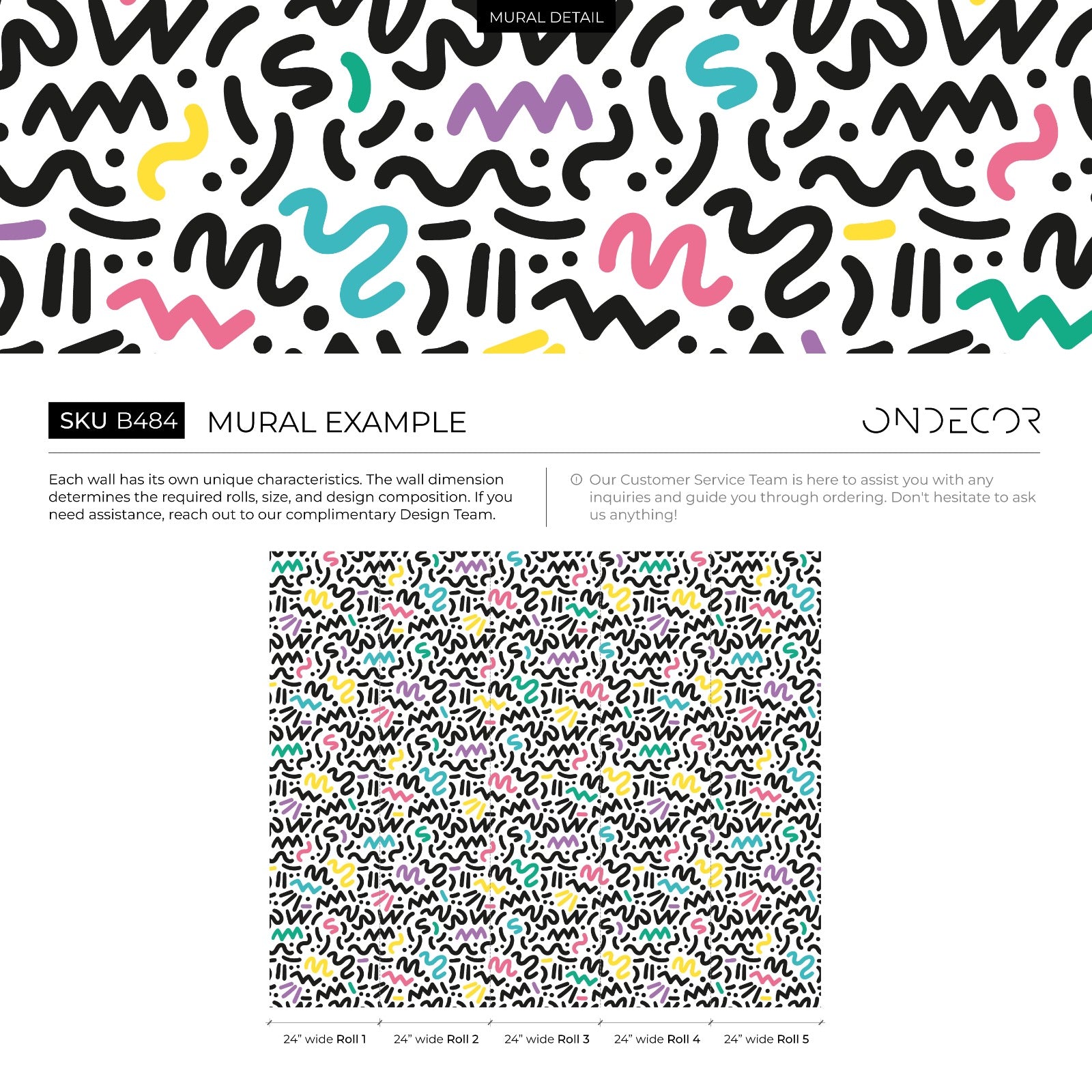 Memphis Style Wallpaper With Abstract Squiggles In Black, Yellow, And Teal - As1-b484