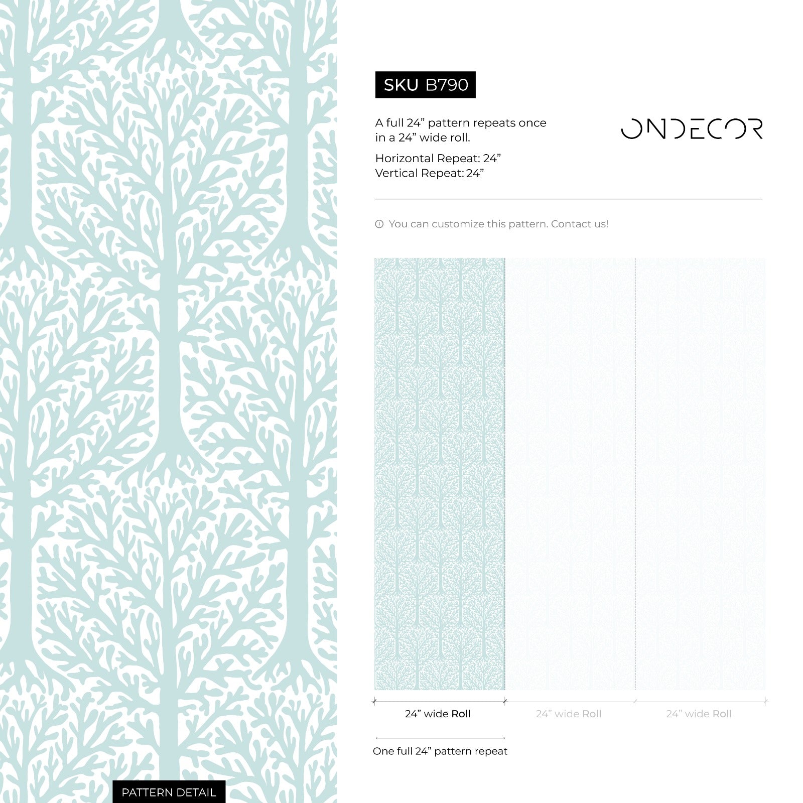 Woodland Wallpaper Featuring A Minimalist Forest In Light Blue And White - B790