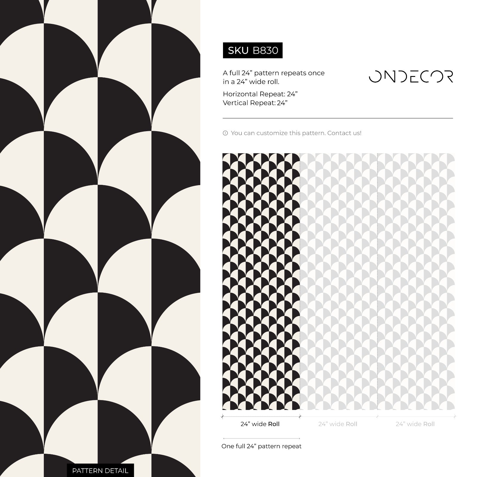 Geometric Wallpaper With A Repeating Half-moon Motif In Black And Cream - B830