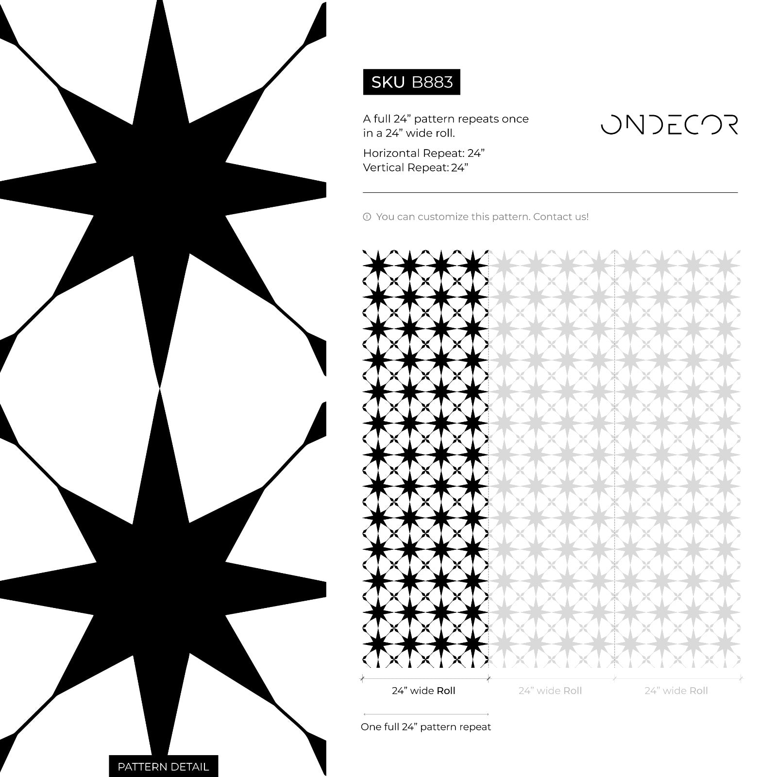 Geometric Wallpaper With A Graphic Star Pattern In Black And White - B883
