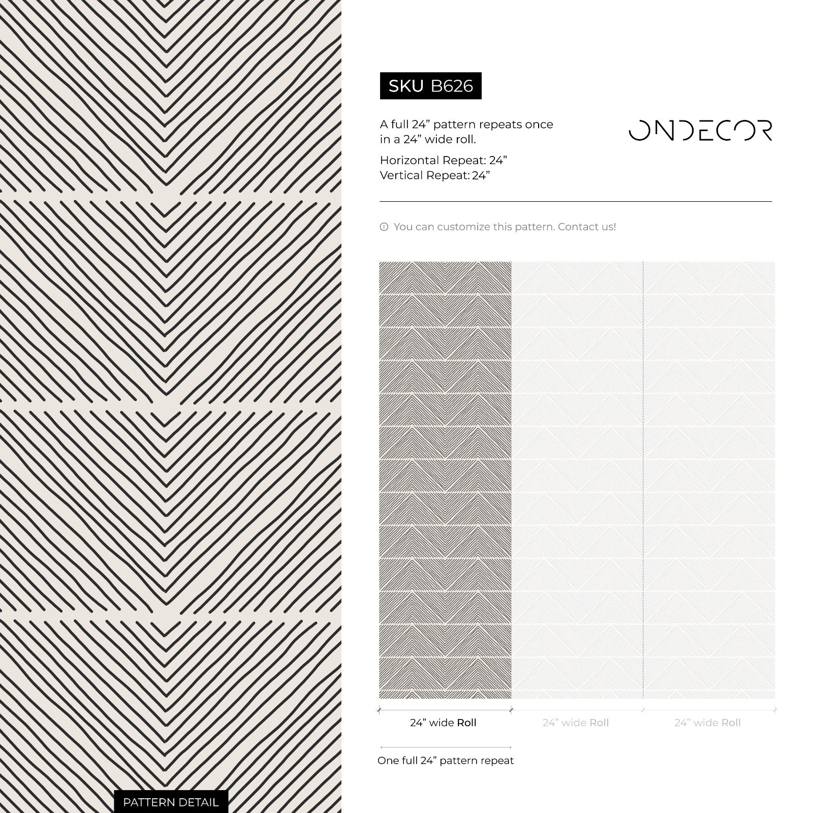 Geometric Wallpaper With Hand-drawn Chevron Lines In Black And Beige - B626